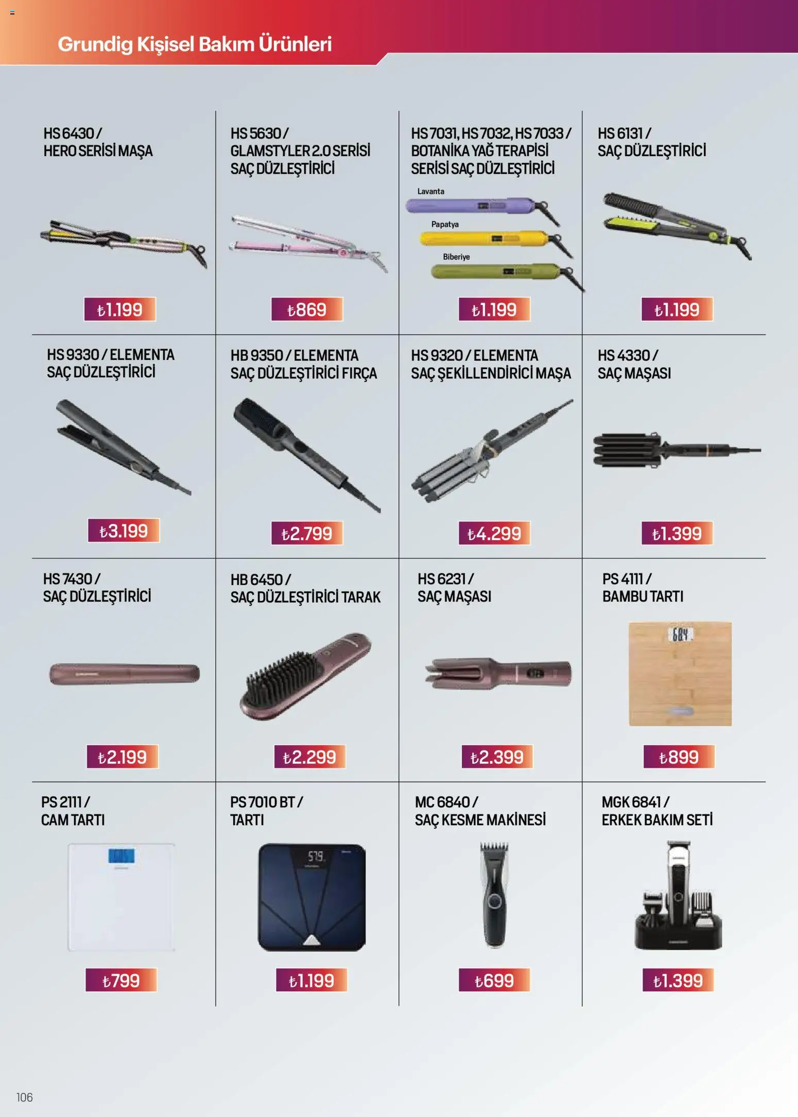 Arçelik Katalog - 16.03.2026 tarihinden itibaren geçerlidir | Sayfa: 106 | Ürünler: Saç düzleştirici, Masa, Tartı, Fırça