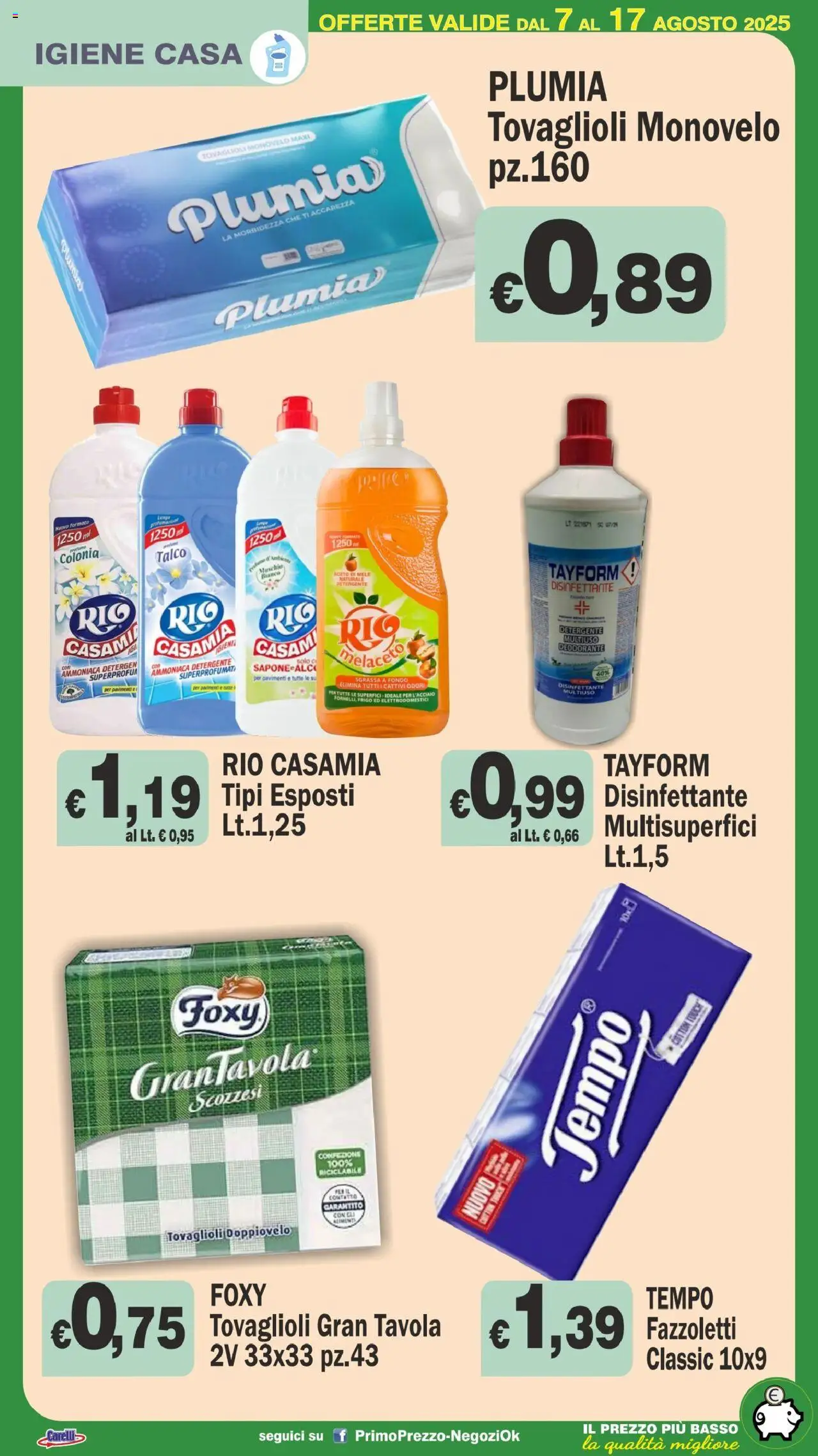 Volantino Primo Prezzo del 07.08.2025 | Pagina: 19 | Prodotti: Deodorante, Mele, Talco, Aceto
