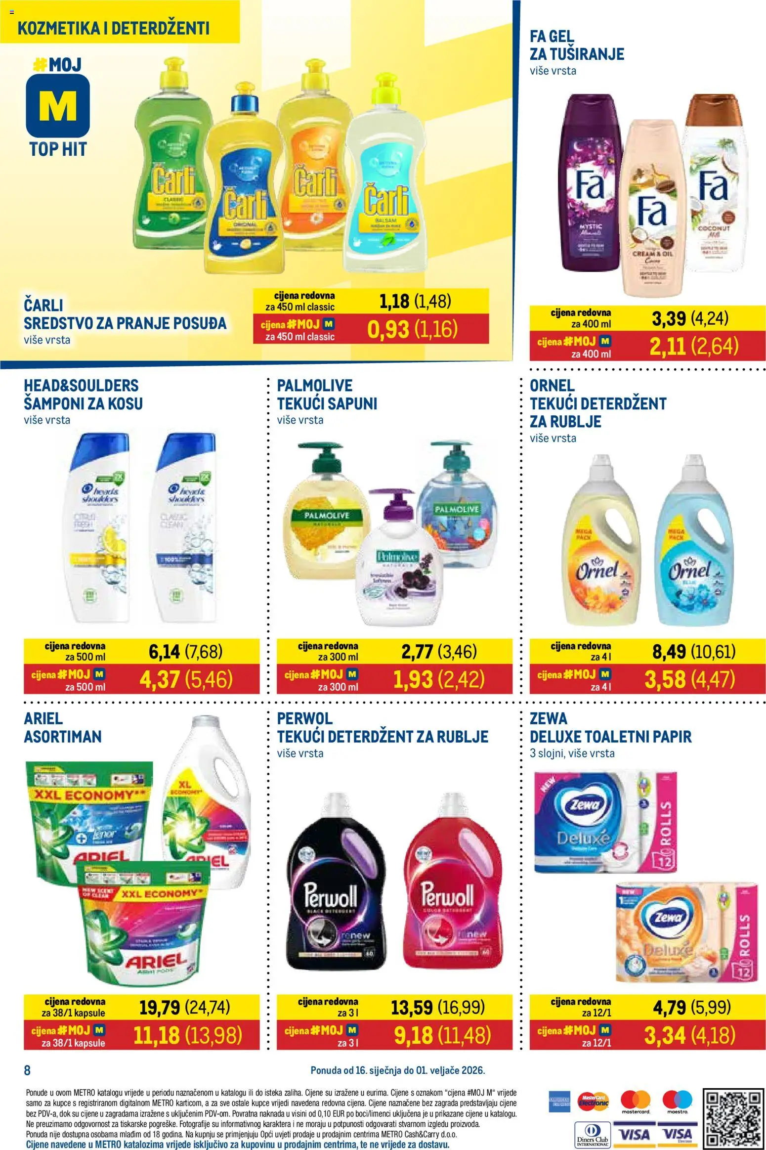 Metro katalog | vrijedi od 16.01.2026 | Stranica: 8 | Proizvodi: Deterdžent, Toaletni papir, Tekući deterdžent, Ariel