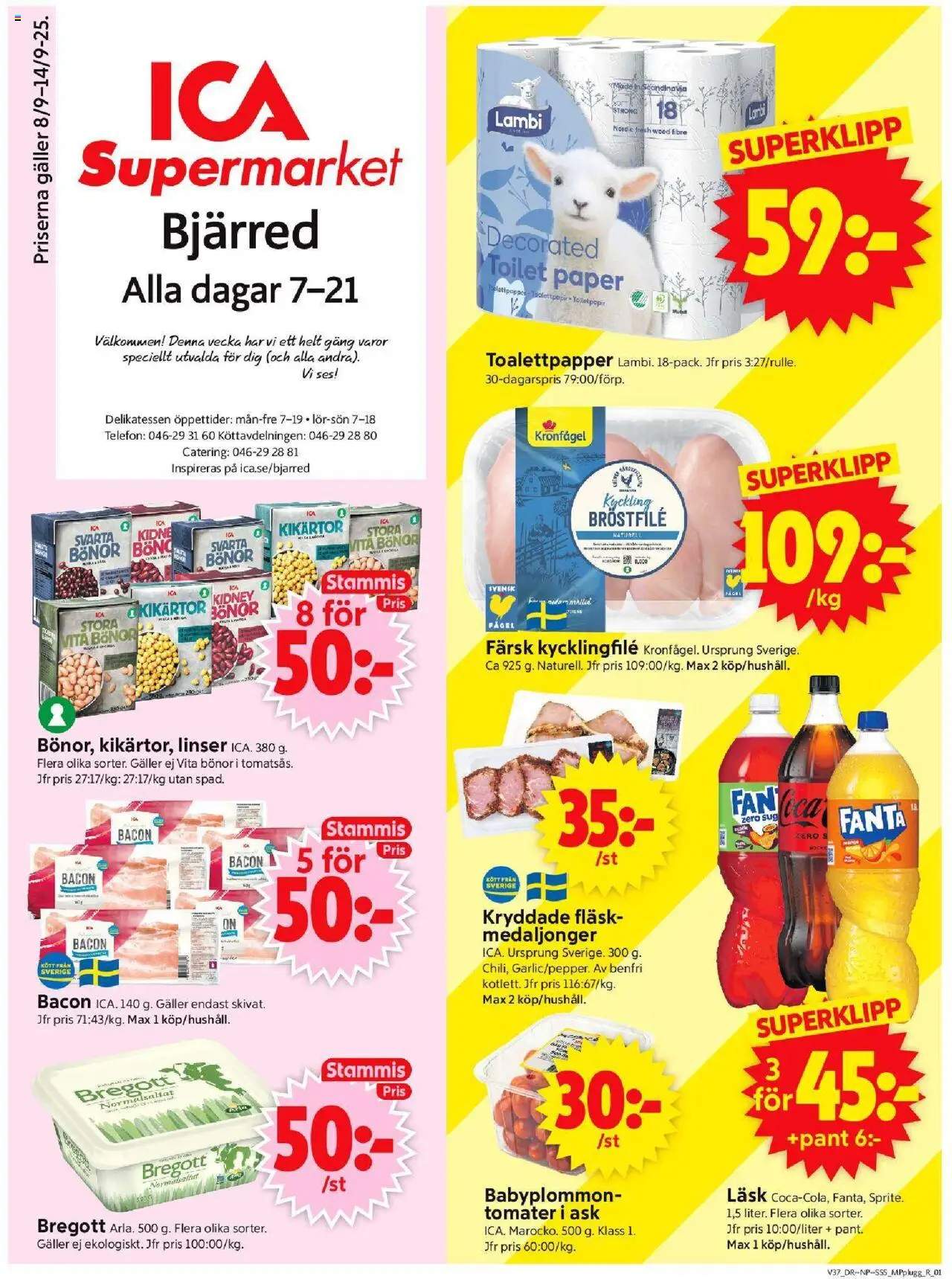 ICA Supermarket reklamblad aktuell från 08.09.2025 | Sida: 1 | Produkter: Linser, Galler, Fläsk, Tomater