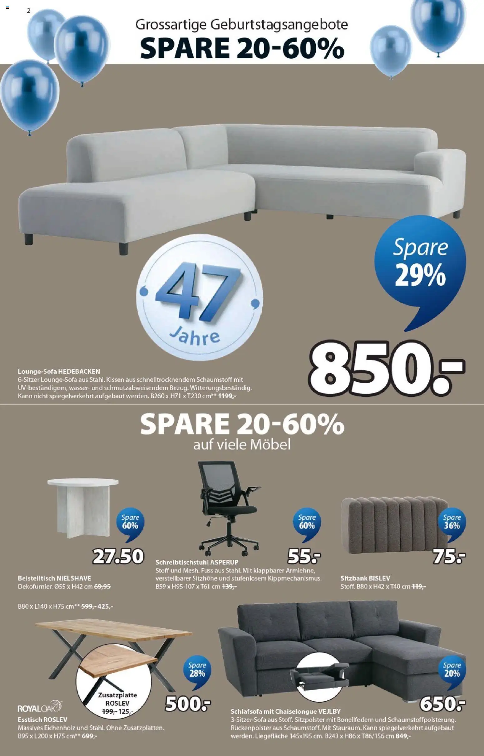 JYSK aktionen – gültig ab 17.03.2026 | Seite: 2 | Produkte: Kissen, Wasser, Schlafsofa, Esstisch