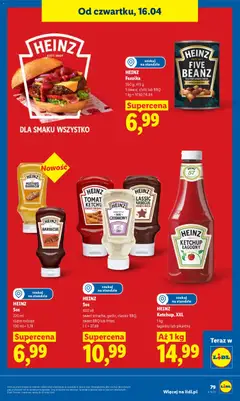 Pogląd oferty "HEINZ Sos, 220 ml różne rodzaje 100 ml = 3,18" - ważna od 16.04.2026 | Strona: 79 | Produkty: Ketchup, Fasolka heinz, Sos