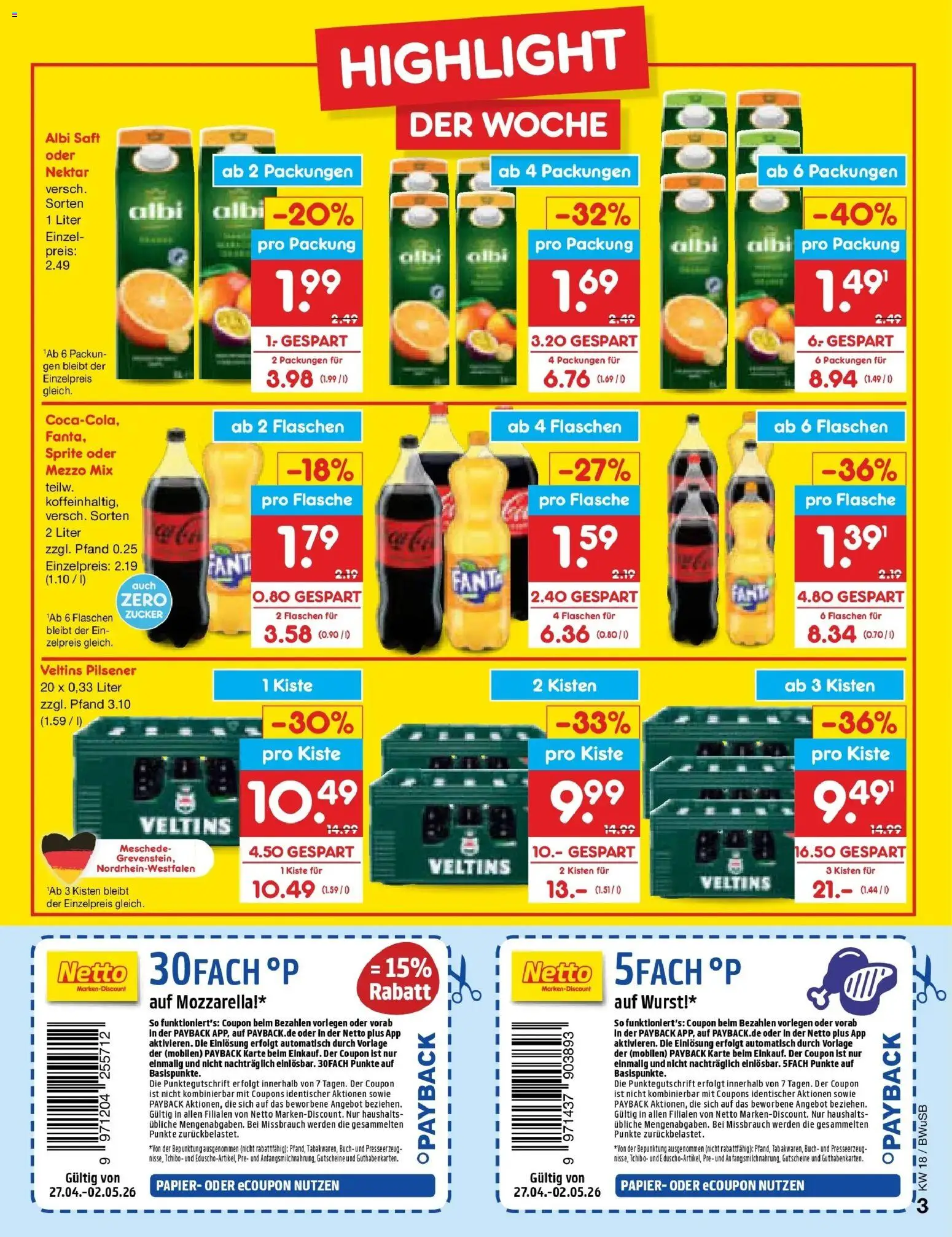 Netto Marken-Discount Prospekt Stemwede-Dielingen	 – gültig ab 27.04.2026 | Seite: 3 | Produkte: Sprite, Zucker, Wurst, Saft