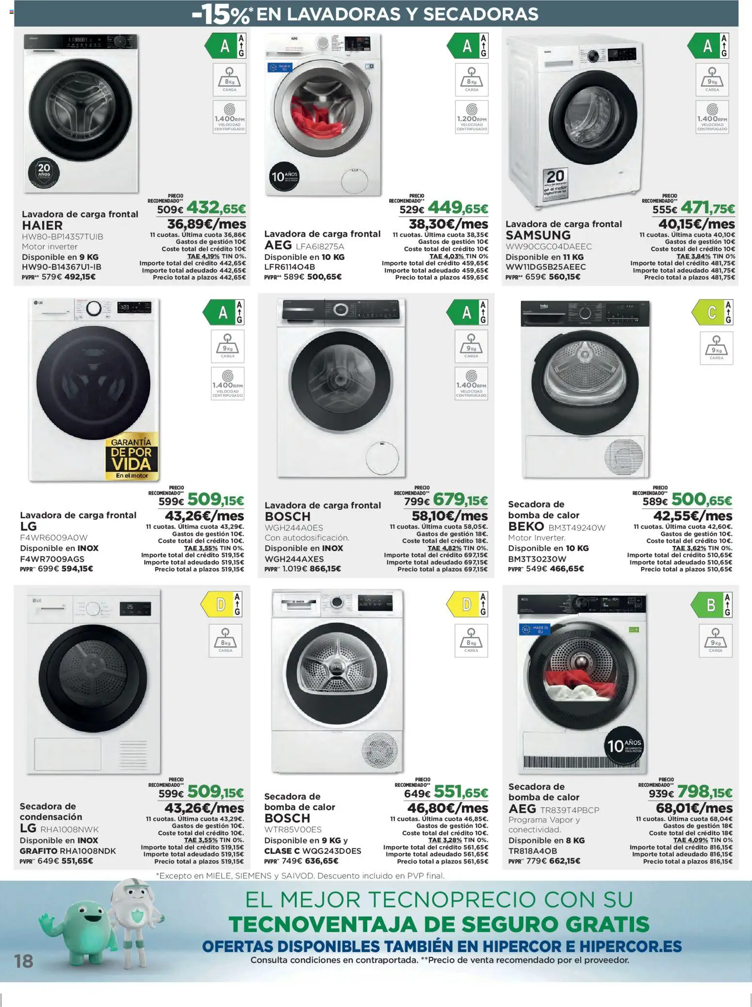 El Corte Inglés ofertas │ válido desde el 05.03.2026 | Página: 18 | Productos: Lavadora, Secadora