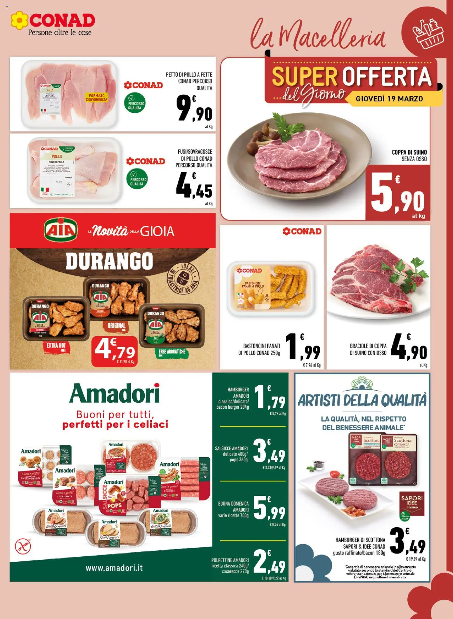 Volantino Conad del 11.03.2026 | Pagina: 3 | Prodotti: Petto di Pollo, Pollo, Tè, Hamburger