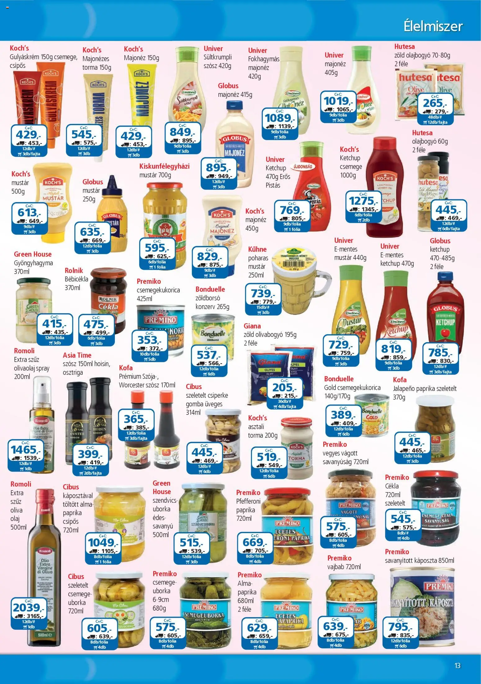 ÁRKLUB akciós ujság - amely érvényes a következő dátumtól: 01.04.2026 | Oldal: 13 | Termékek: Csemegekukorica, Worcester szósz, Majonéz, Olívaolaj