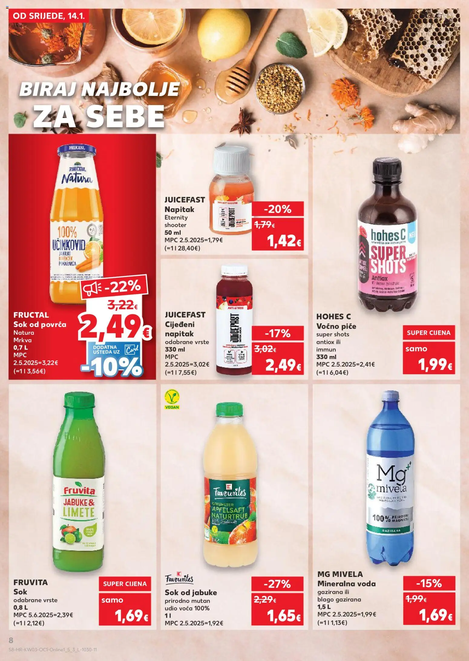 Kaufland HR akciós ujság - amely érvényes a következő dátumtól: 14.01.2026 | Oldal: 8 | Termékek: Hohes c, Vegán