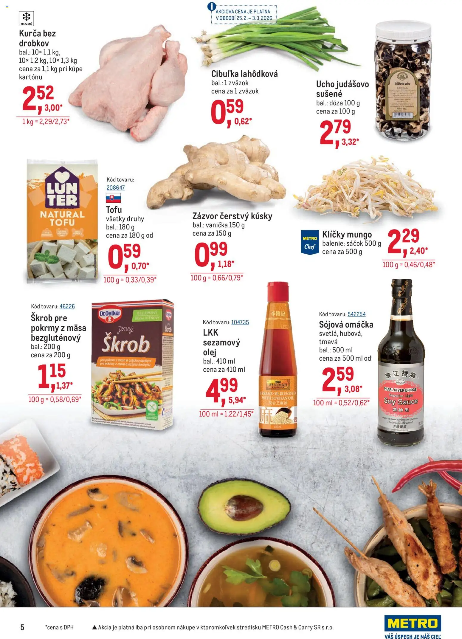 Nové Metro akcie – leták je platný od 25.02.2026 | Strana: 5 | Produkty: Olej, Tofu, Omáčka, Kurča