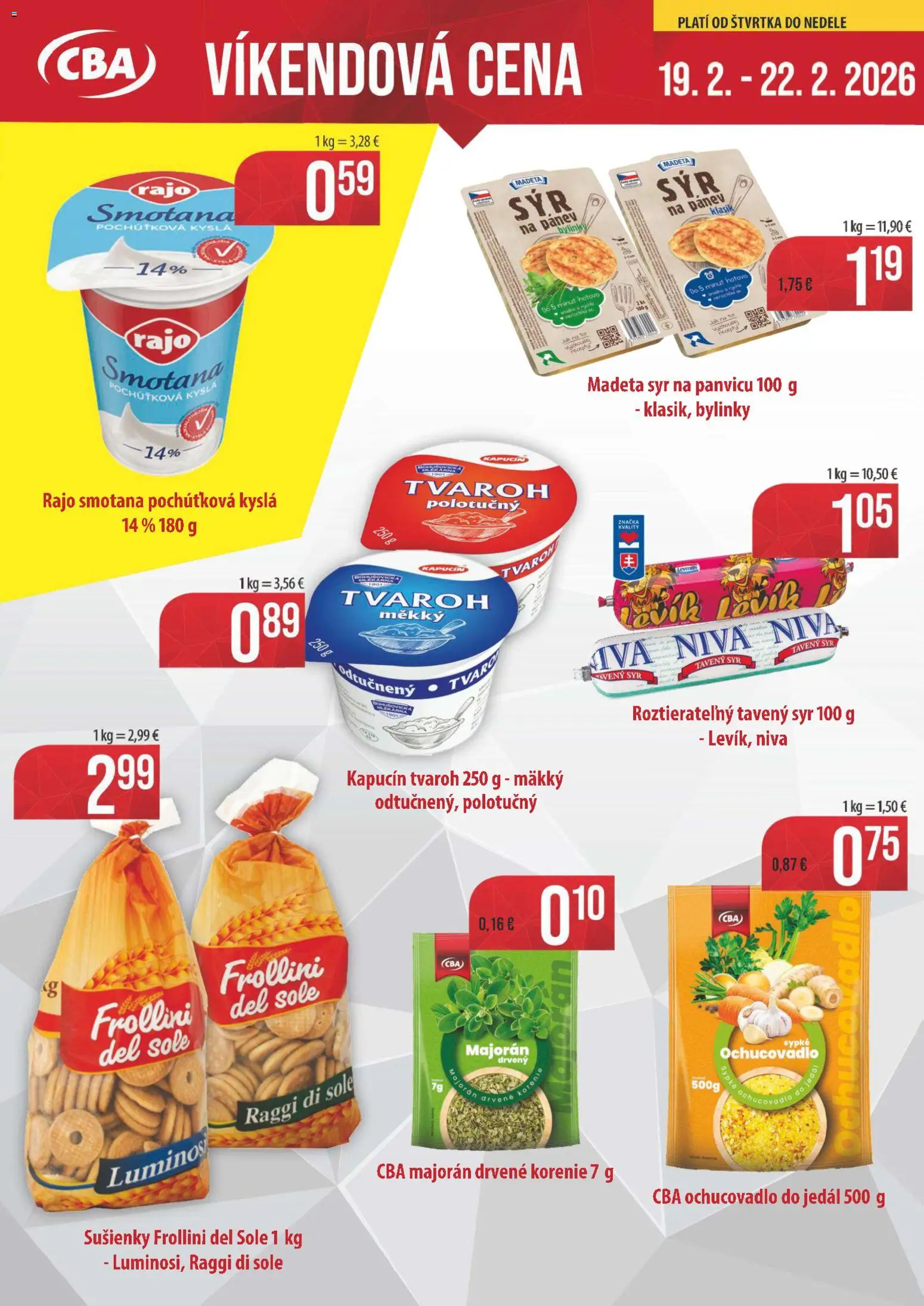Nové Nitrazdroj akcie – leták je platný od 19.02.2026 | Strana: 1 | Produkty: Syr, Tvaroh, Korenie, Majorán