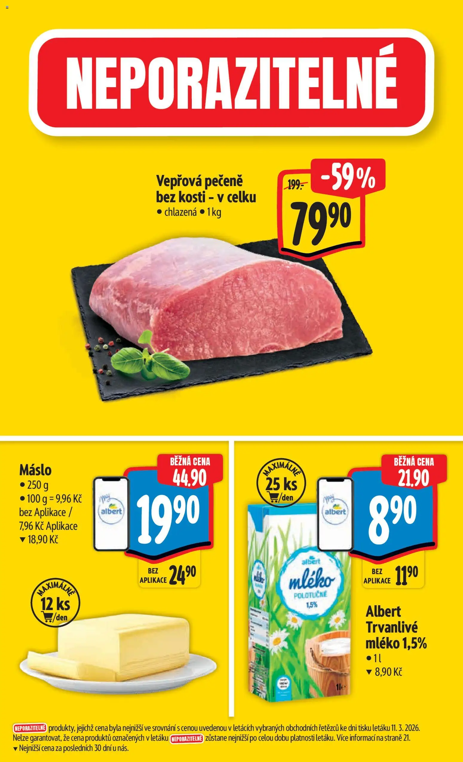 Albert leták - Hypermarket od 18.03.2026 | Strana: 3 | Produkty: Vepřová pečeně, Mléko, Máslo