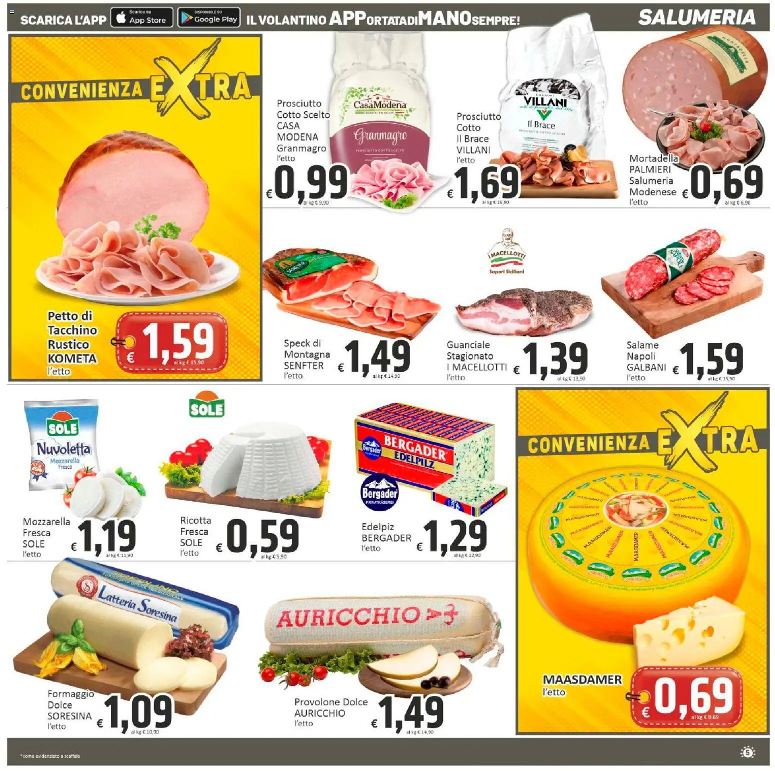 Volantino Paghi Poco del 19.01.2026 | Pagina: 5 | Prodotti: Provolone, Salame, Mozzarella, Mortadella