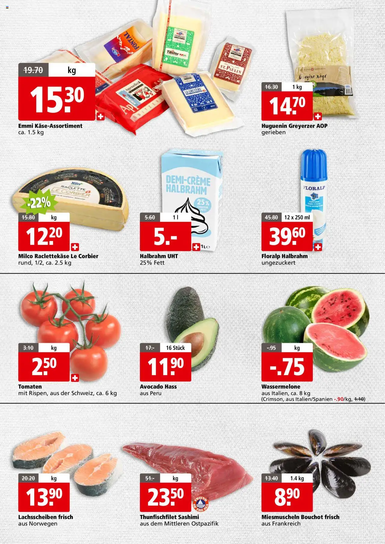 Aligro Aktionen Chavannes, Matran, Genève, Sion ab 11.08.2025 | Seite: 2 | Produkte: Avocado, Tomaten, Wassermelone, Raclette