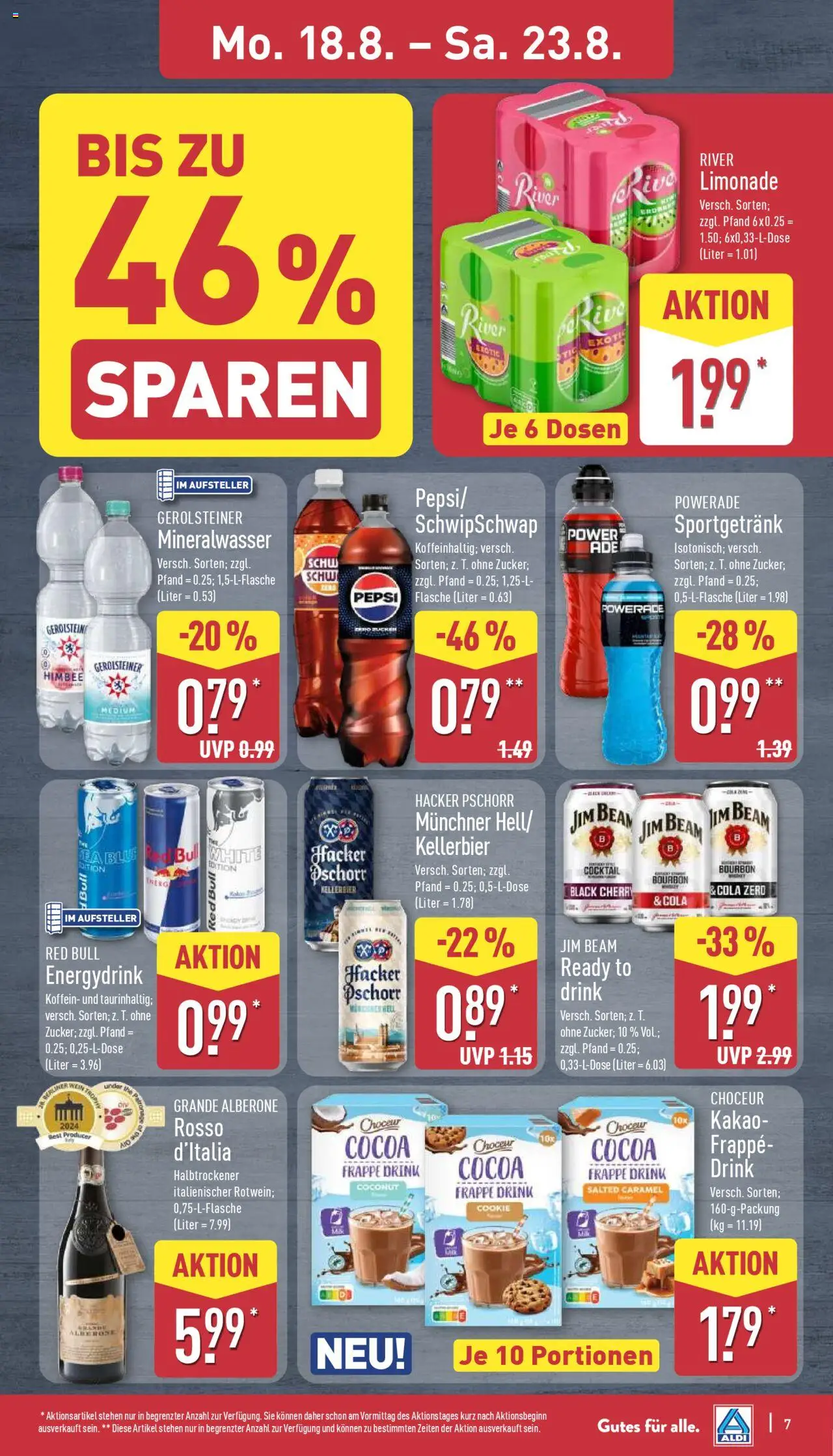 Aldi Prospekt 	 - gültig ab dem 18.08.2025 | Seite: 7 | Produkte: Limonade, Mineralwasser, Zucker, Bourbon