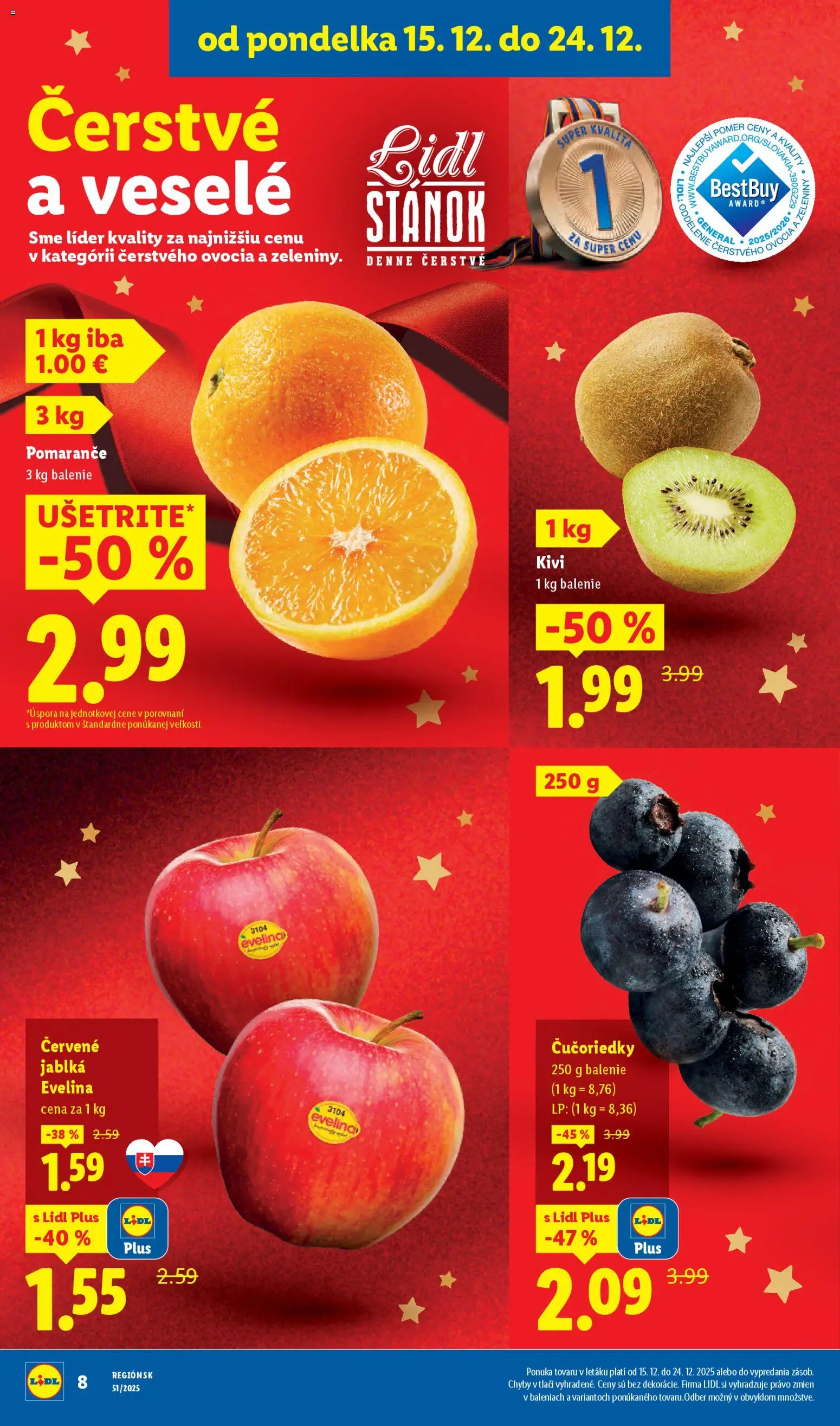 Nové Lidl akcie – leták je platný od 18.12.2025 | Strana: 42 | Produkty: Jablká, Pomaranče, Čučoriedky
