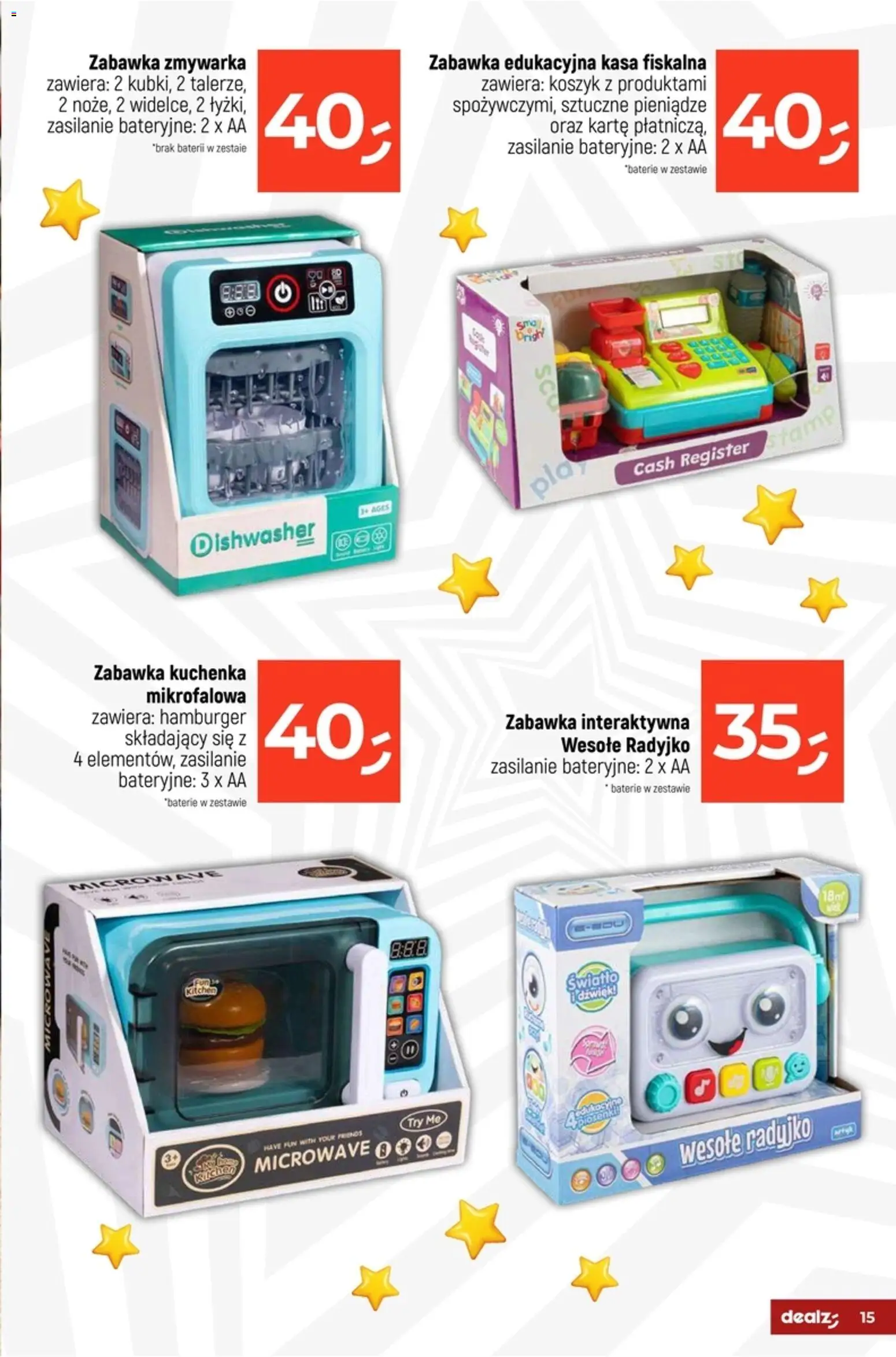 Dealz Gazetka - Zabawkowe super gwiazdy od 03.11.2025 | Strona: 15 | Produkty: Hamburger, Kuchenka, Zmywarka, Baterie