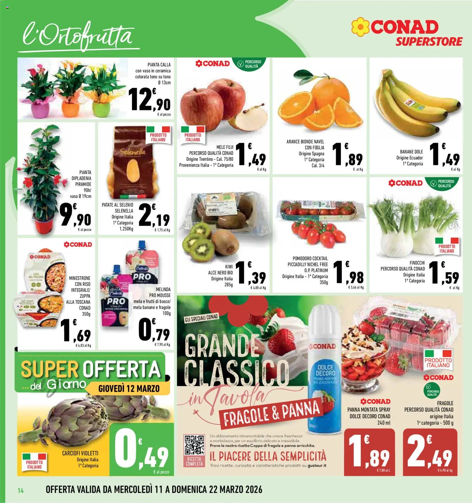 Volantino Conad del 11.03.2026 | Pagina: 14 | Prodotti: Mele, Panna, Finocchi, Vaso