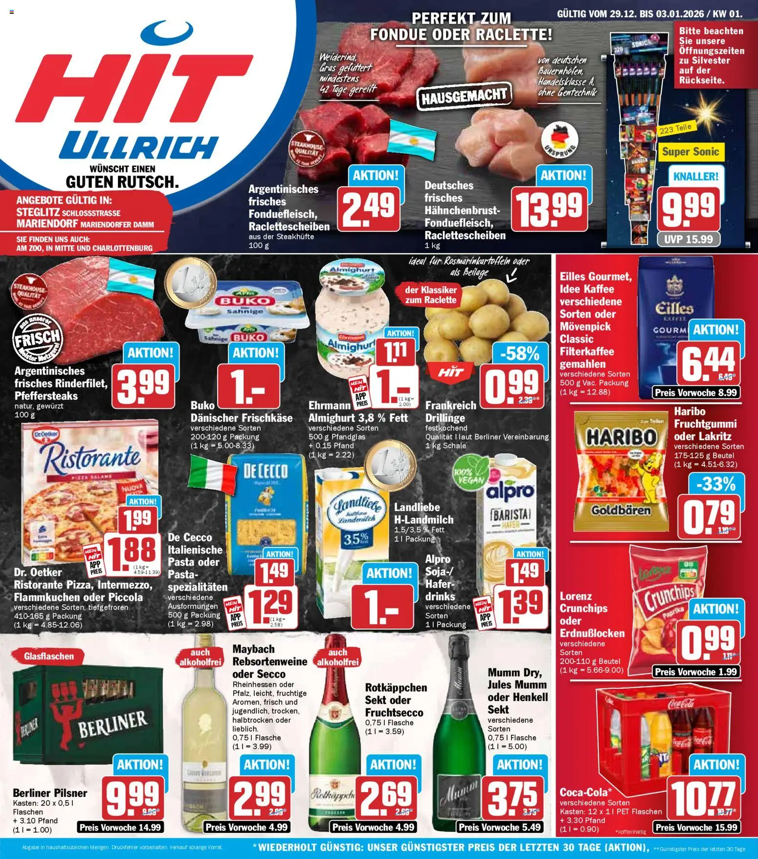 HIT Berlin  – gültig ab 29.12.2025 | Seite: 1 | Produkte: Sekt, Alpro, Raclette, Frischkase