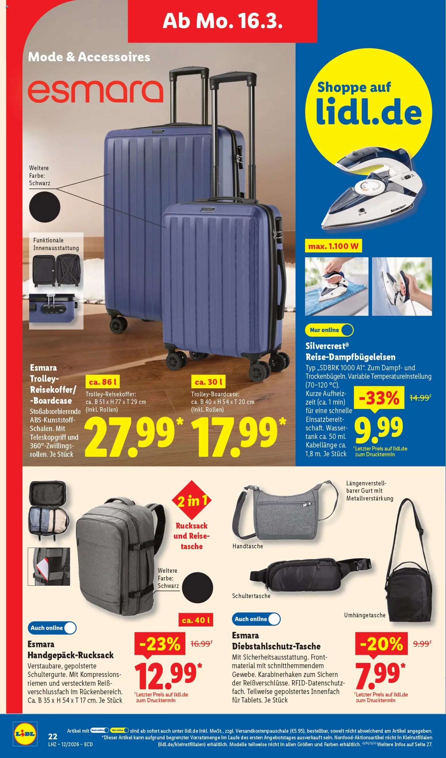 Lidl - Prospekt – gültig ab 16.03.2026 | Seite: 14 | Produkte: Tasche, Wasser, Handtasche, Rucksack