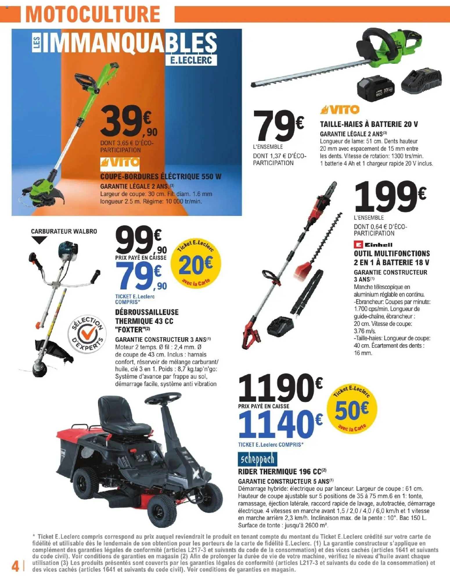 {H1} | Page: 4 | Produits: Clé, Poids, Débroussailleuse, Batterie