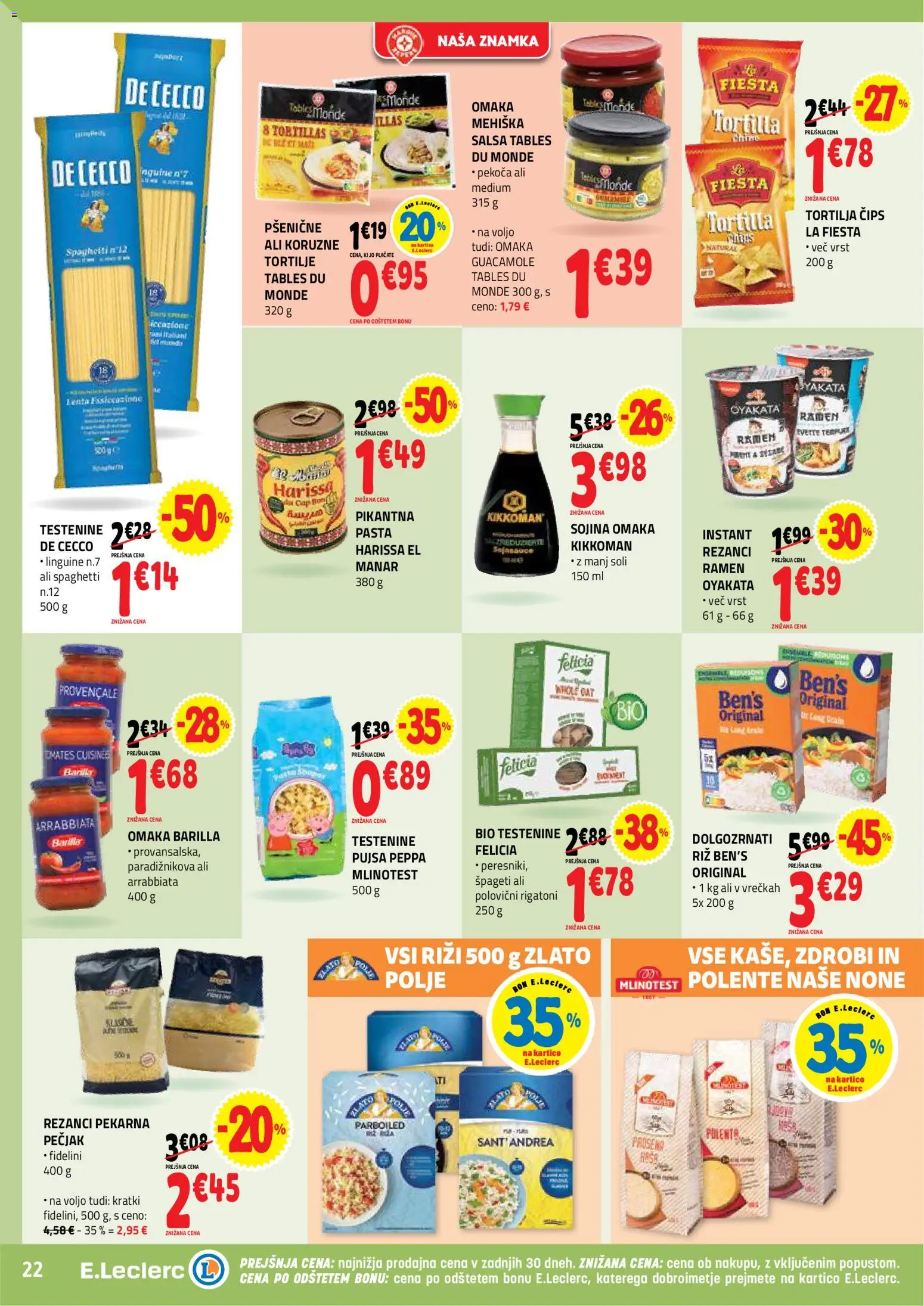 Novi E.leclerc katalog ponudbe – veljaven od 26.11.2025 | Stran: 22 | Izdelki: Rezanci, Tortilje, Testenine, Cips