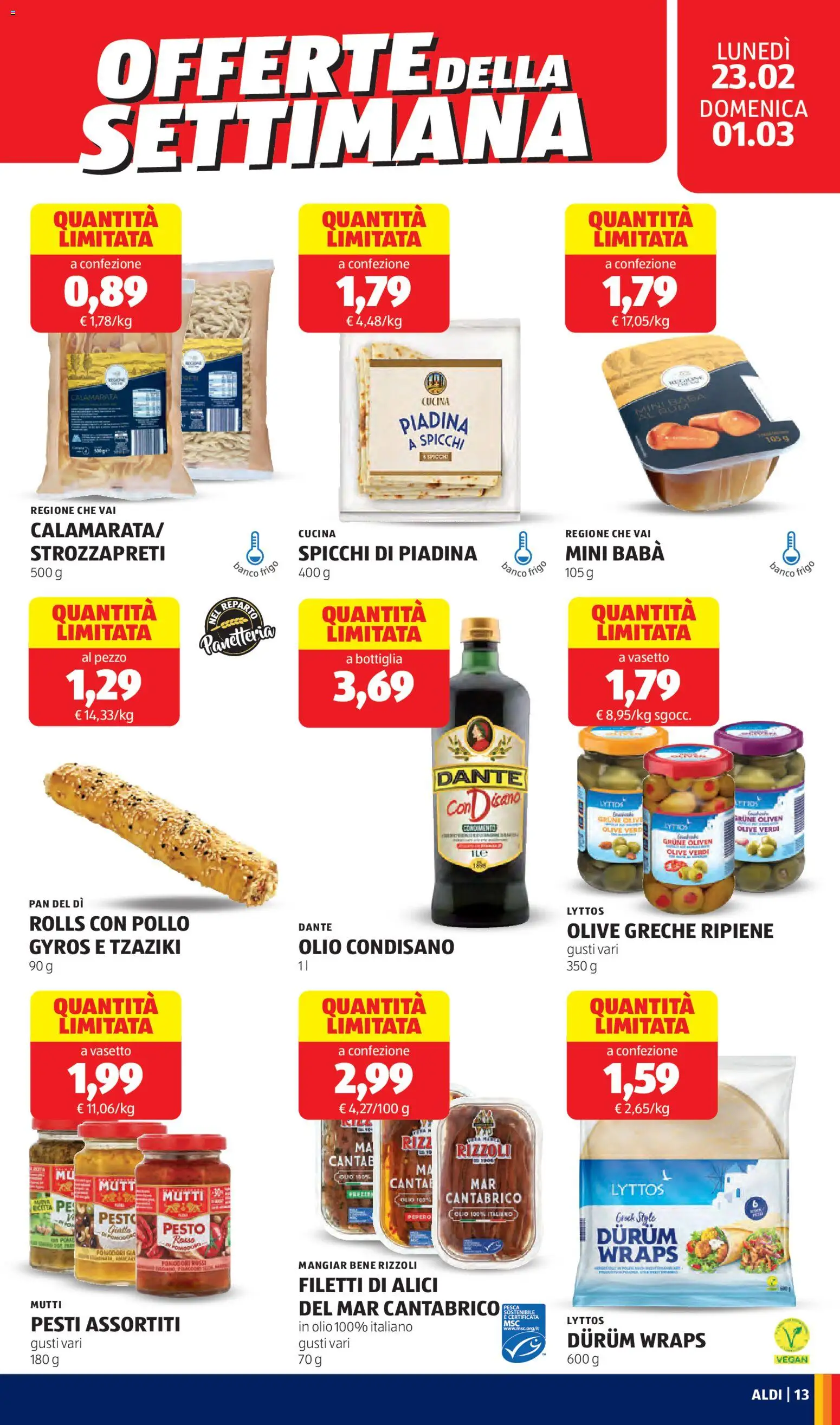 Volantino Aldi del 23.02.2026 | Pagina: 13 | Prodotti: Pollo, Olio, Pasta, Alici