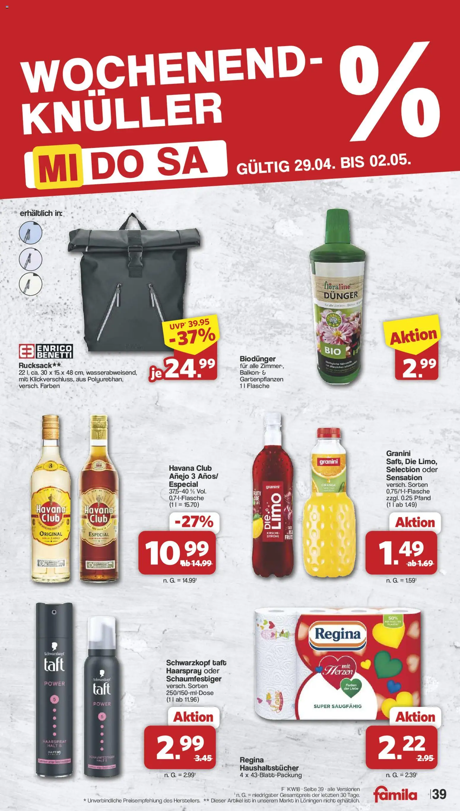 Famila Nordwest Prospekt 	 – gültig ab 27.04.2026 | Seite: 40 | Produkte: Havana club, Haarspray, Zitrone, Rucksack