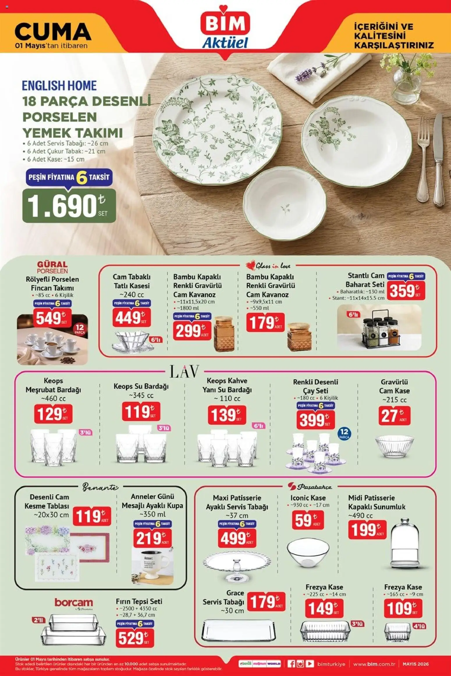 BİM - Katalog Cuma - 01.05.2026 tarihinden itibaren geçerlidir | Sayfa: 4 | Ürünler: Yemek takımı, Baharatlık, Su bardağı, Fırın