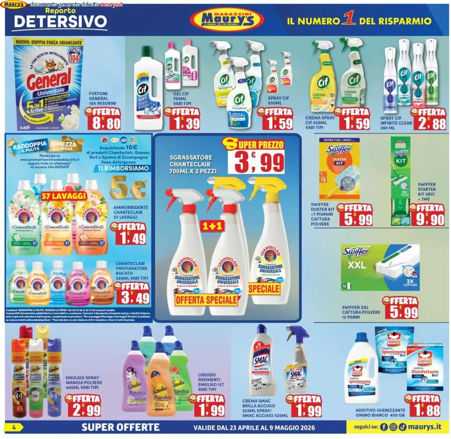 Volantino Maury's del 23.04.2026 | Pagina: 4 | Prodotti: Crema, Anticalcare, Sgrassatore, Bagno