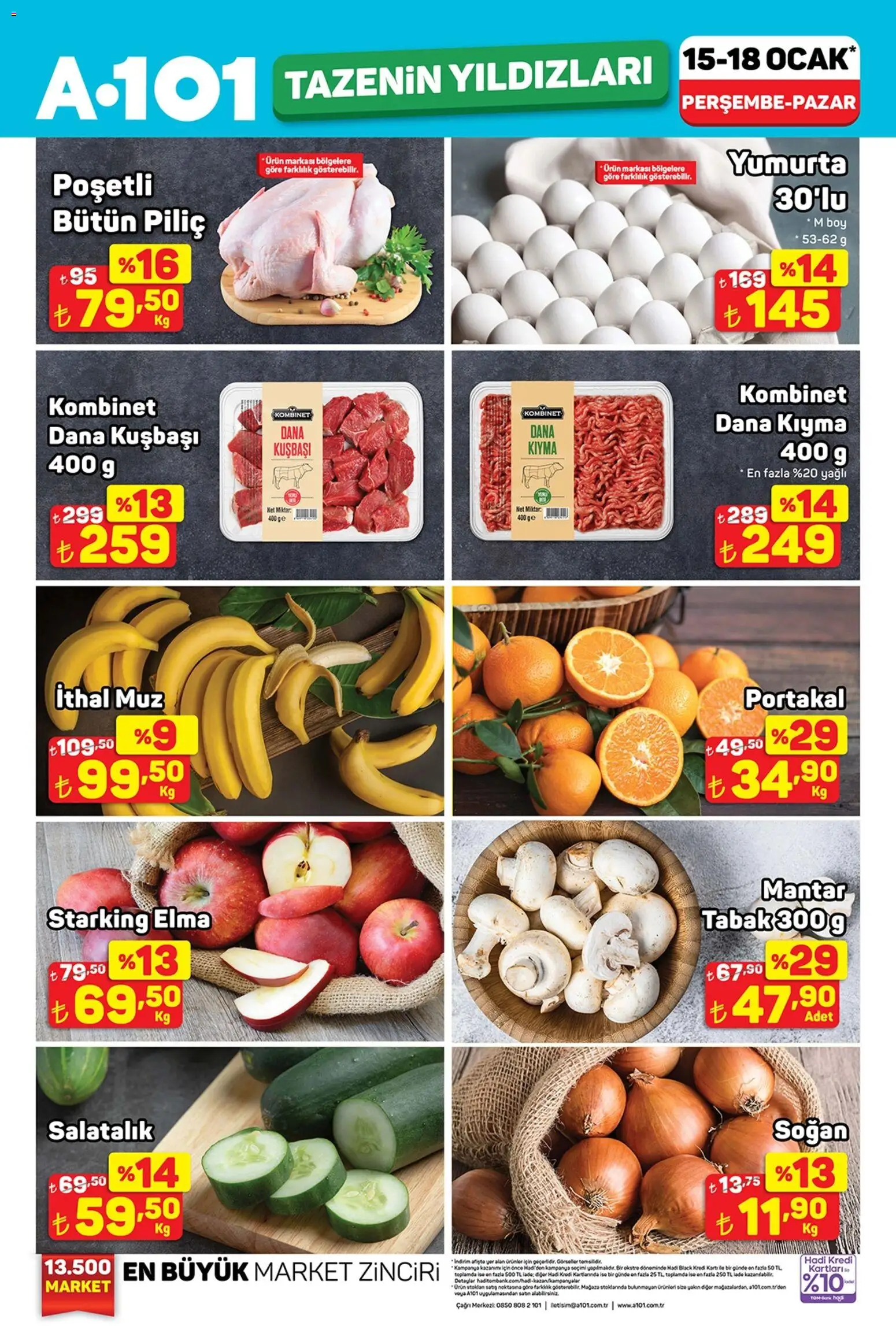 A101 Tazenin Yıldızları - 15.01.2026 tarihinden itibaren geçerlidir | Sayfa: 1 | Ürünler: Elma, Soğan, Piliç, Mantar