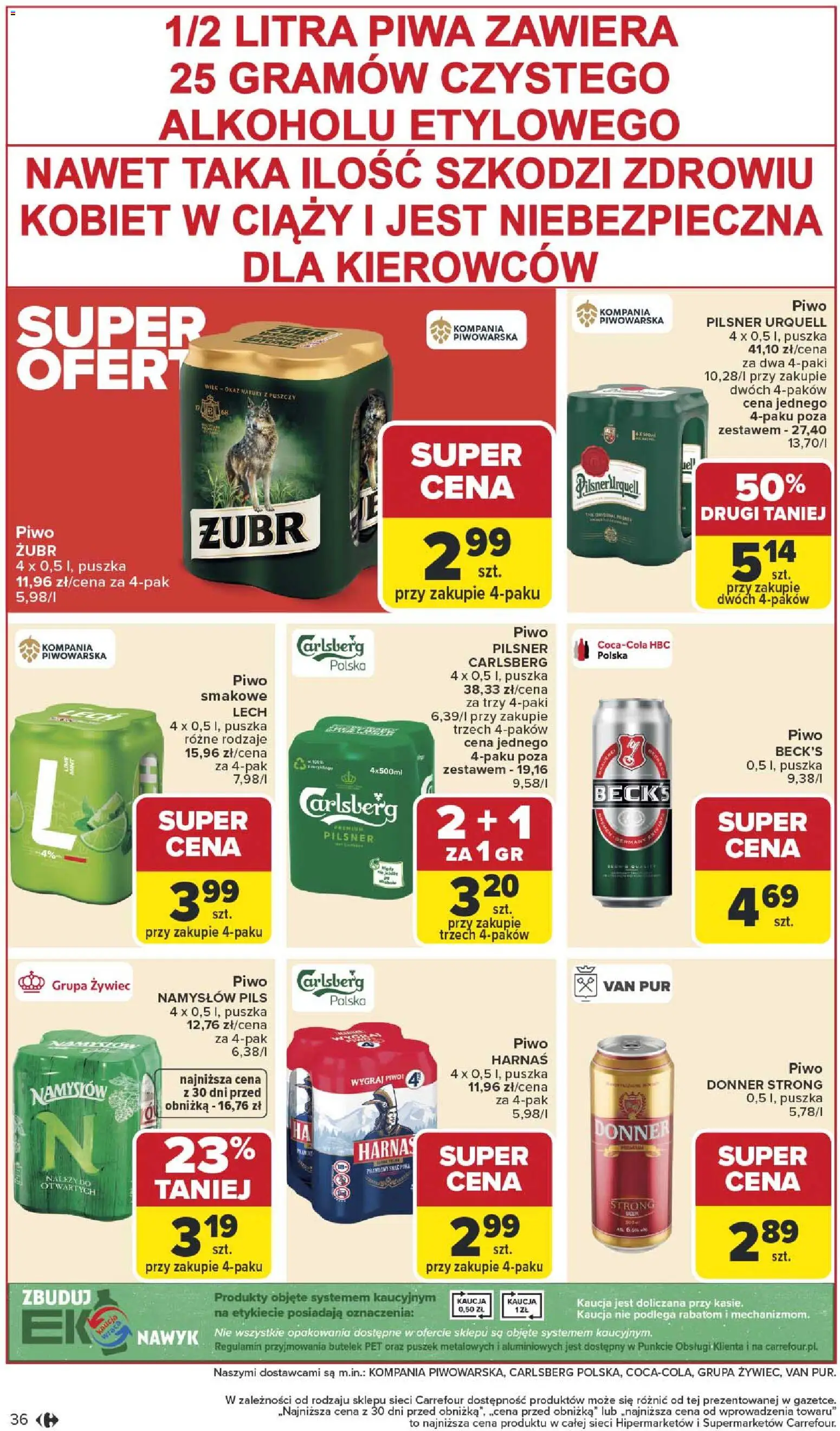 Carrefour Gazetka od 12.01.2026 | Strona: 38 | Produkty: Piwo żubr, Harnaś, Piwo