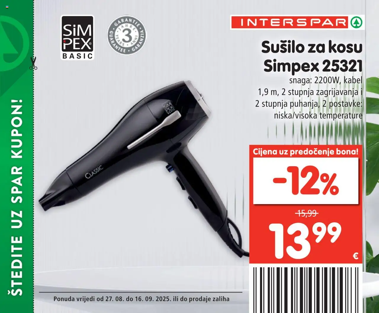 Interspar katalog | vrijedi od 27.08.2025 | Stranica: 19 | Proizvodi: Sušilo za kosu, Kabel