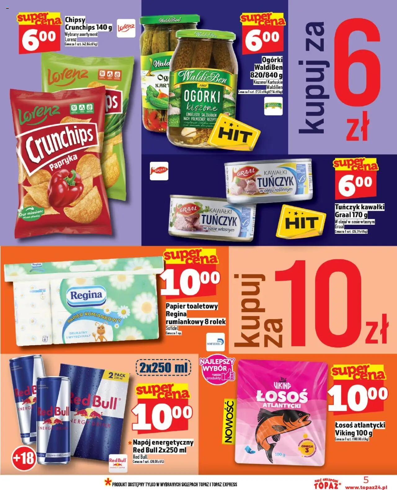 Topaz Gazetka od 14.08.2025 | Strona: 5 | Produkty: Łosoś atlantycki, Papier toaletowy, Łosoś, Tuńczyk