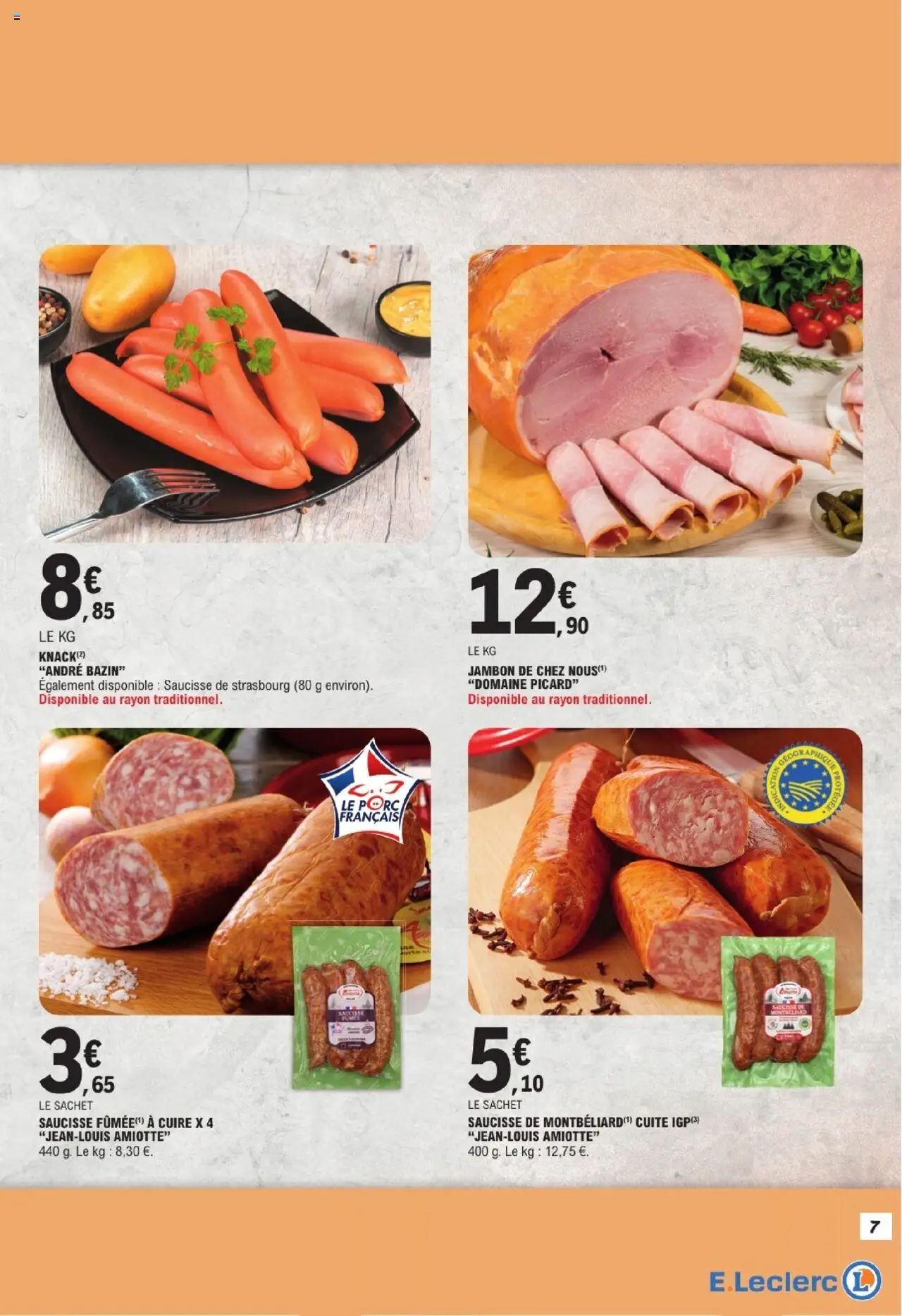  | Page: 7 | Produits: Saucisse fumée, Jambon, Saucisse, Porc