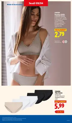LIDL - Prévisualisation de ESMARA Slips femme, Du M au XXL. Ex. 95% coton et 5% élasthanne (LYCRA®) Le lot. valide à partir de 09.04.2026 | Page: 43