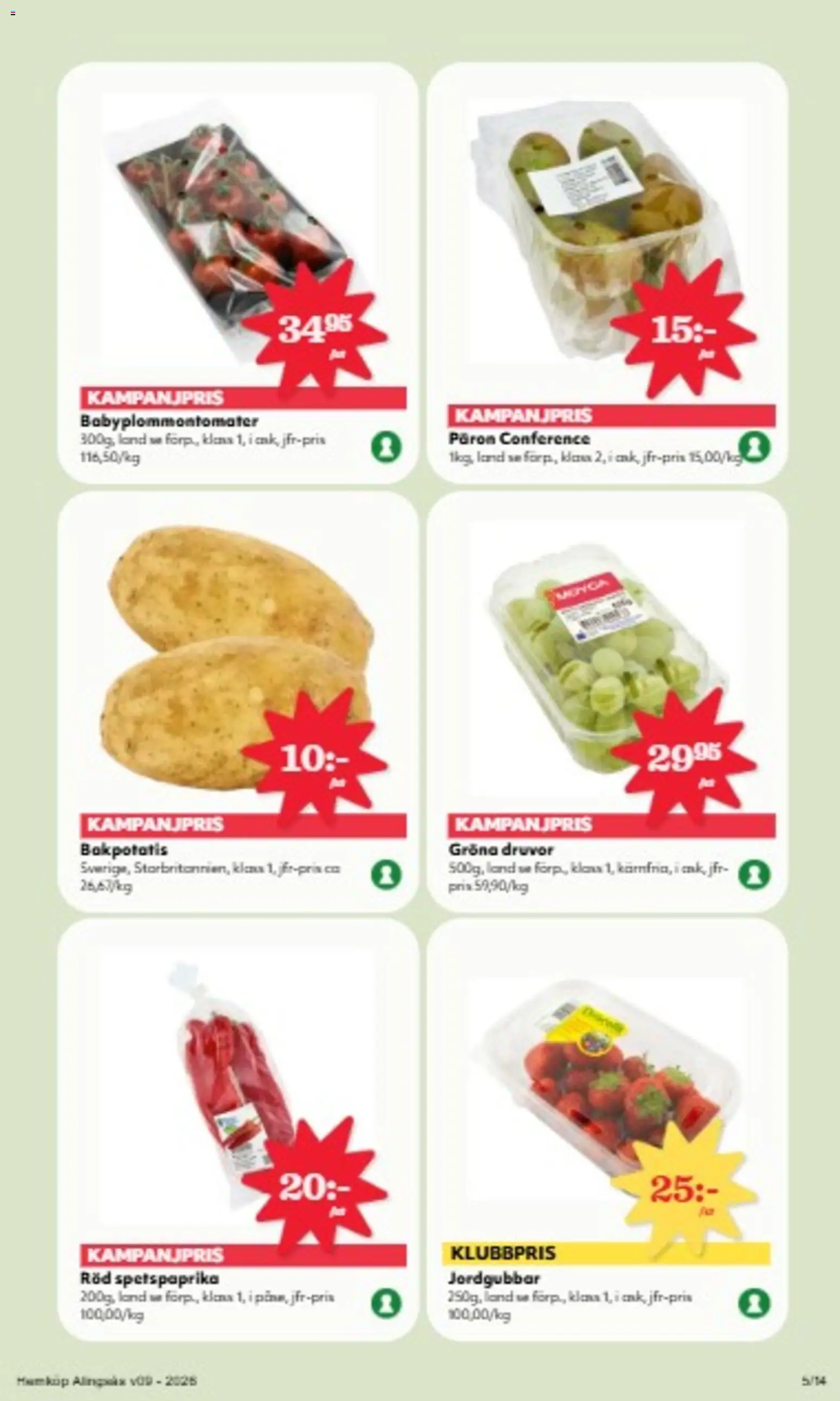 Hemköp reklamblad aktuell från 23.02.2026 | Sida: 5 | Produkter: Bakpotatis, Jordgubbar