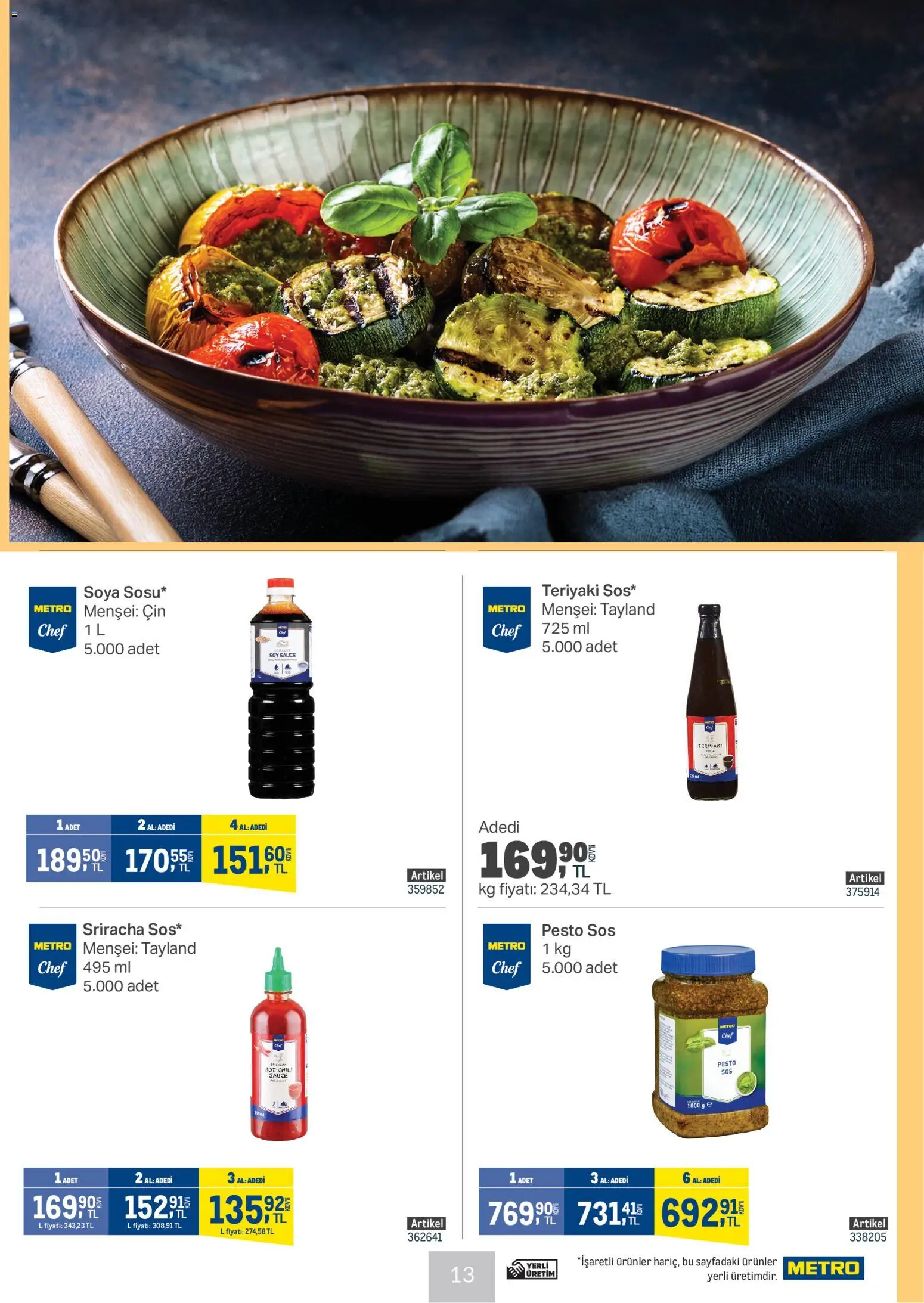 Metro - Et Tavuk ve Köfte Restoranları - 14.01.2026 tarihinden itibaren geçerlidir | Sayfa: 13 | Ürünler: Cin, Sos