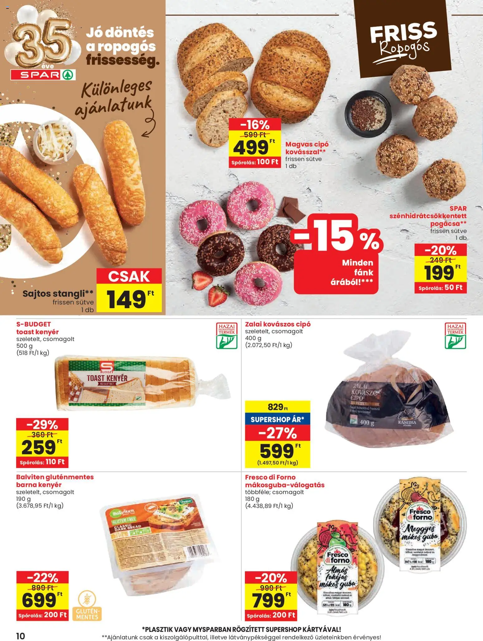 Spar akciós ujság - amely érvényes a következő dátumtól: 19.02.2026 | Oldal: 10 | Termékek: Stangli, Gluténmentes, Toast kenyér, Pogácsa