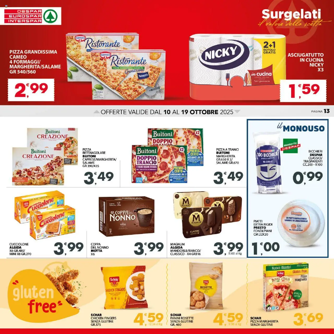 Volantino Eurospar del 10.10.2025 | Pagina: 13 | Prodotti: Pizza, Tè, Lavastoviglie, Asciugatutto
