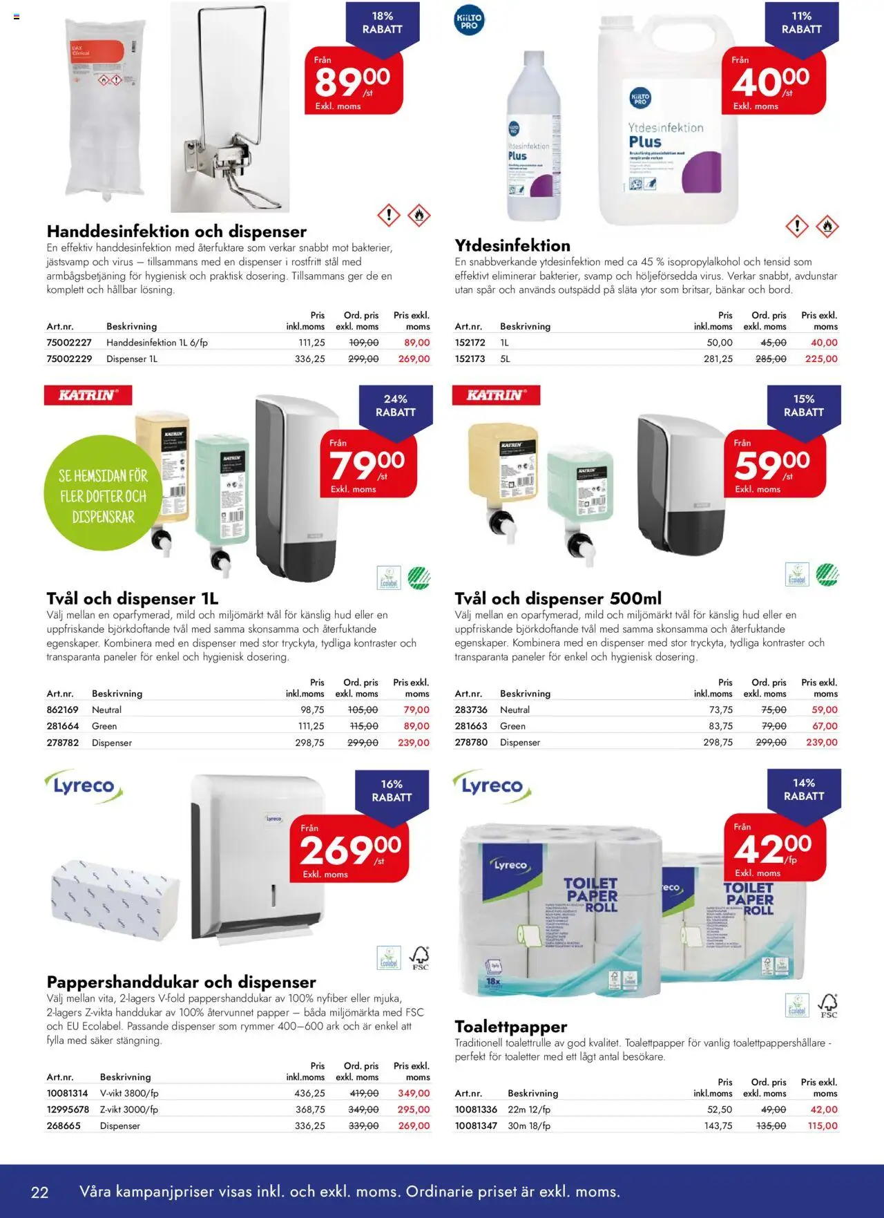 Lyreco reklamblad aktuell från 30.09.2025 | Sida: 22 | Produkter: Handdesinfektion, Svamp, Tvål, Papper