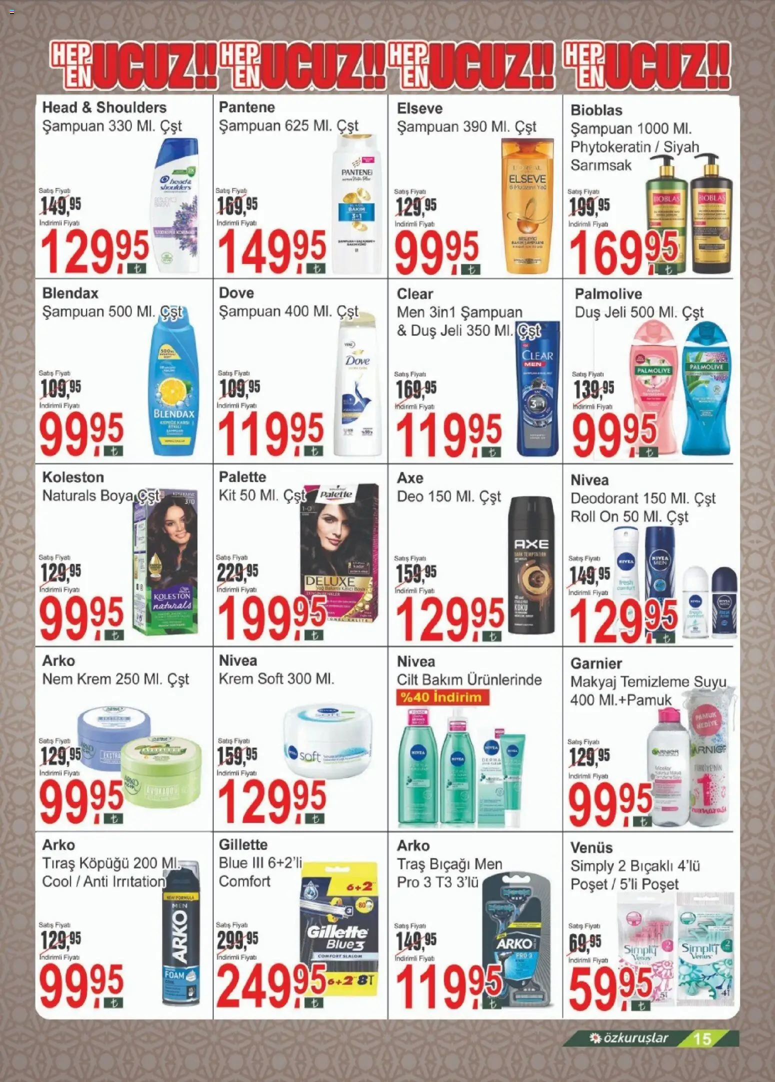 Özkuruşlar Katalog - 13.02.2026 tarihinden itibaren geçerlidir | Sayfa: 15 | Ürünler: Duş, Krem, Tıraş köpüğü, Duş jeli