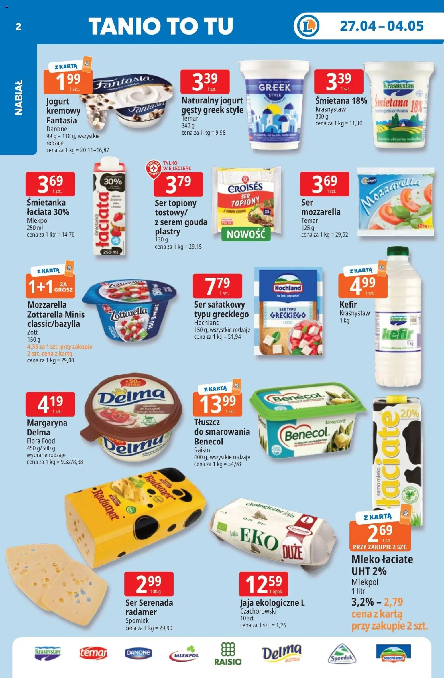 E.Leclerc gazetka - Kłodzko od 27.04.2026 | Strona: 2 | Produkty: Karta, Ser topiony, Jogurt naturalny, Śmietana