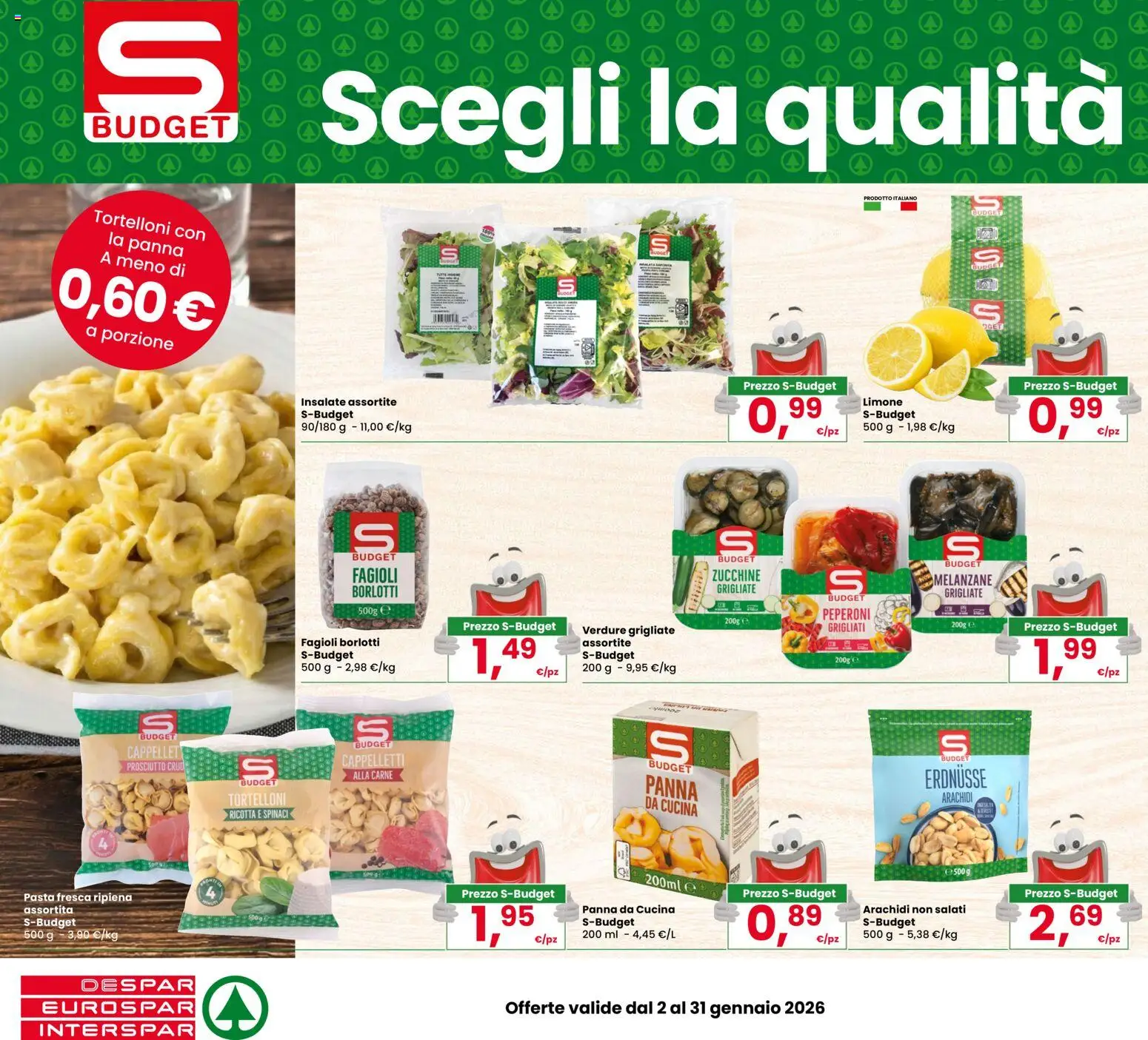 Volantino Interspar del 02.01.2026 | Pagina: 2 | Prodotti: Peperoni, Fagioli, Pasta, Melanzane