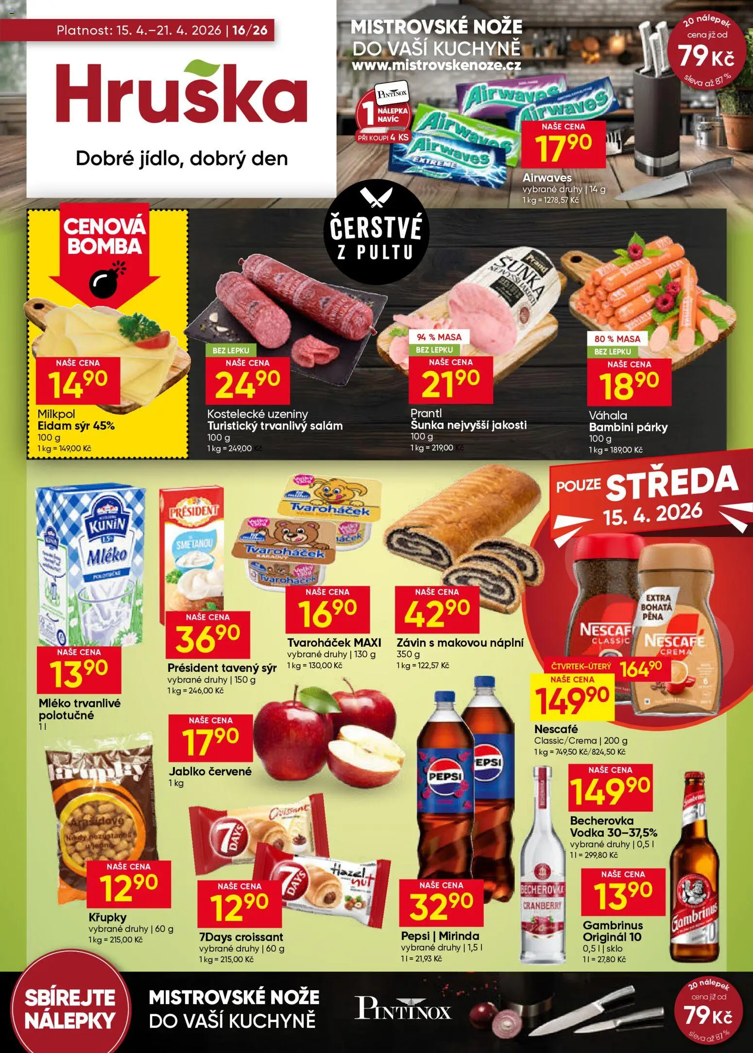 Hruška leták od 15.04.2026 | Strana: 1 | Produkty: Sýr, Šunka, Pepsi, Tvaroháček