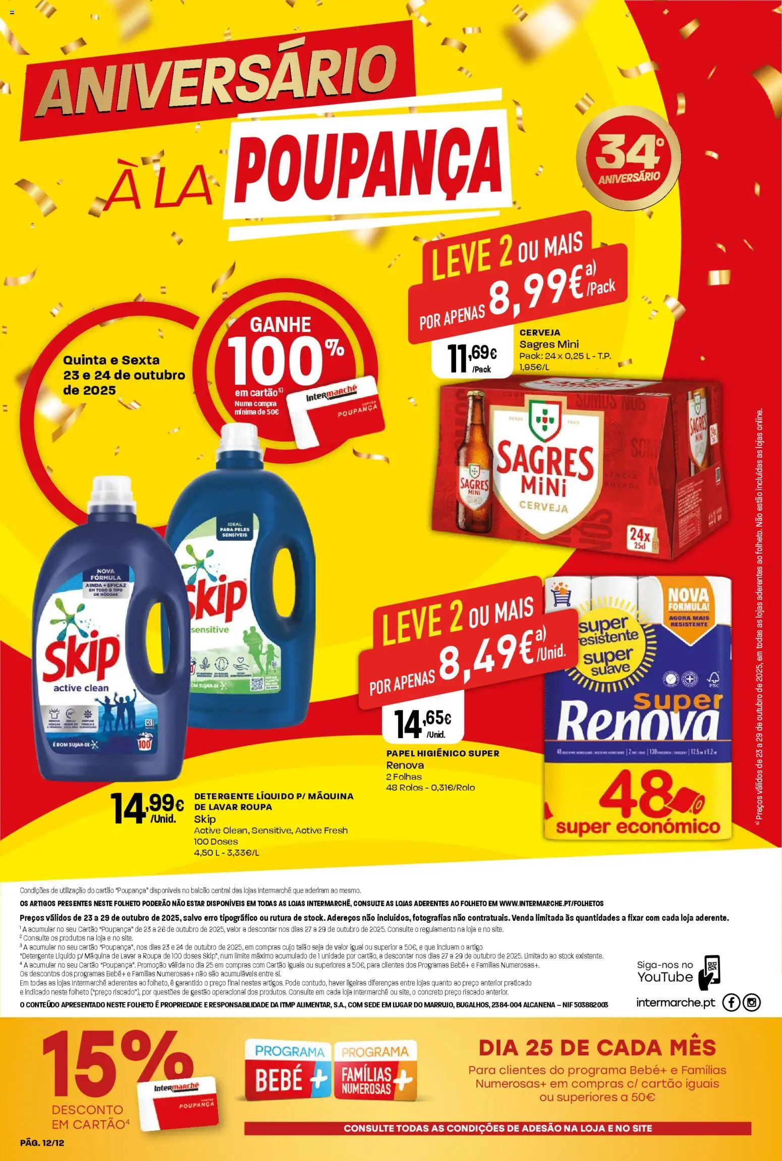 Intermarché Folheto Mini │ válido de 23.10.2025 | Página: 12 | Produtos: Máquina de lavar, Papel higiénico, Detergente, Cerveja