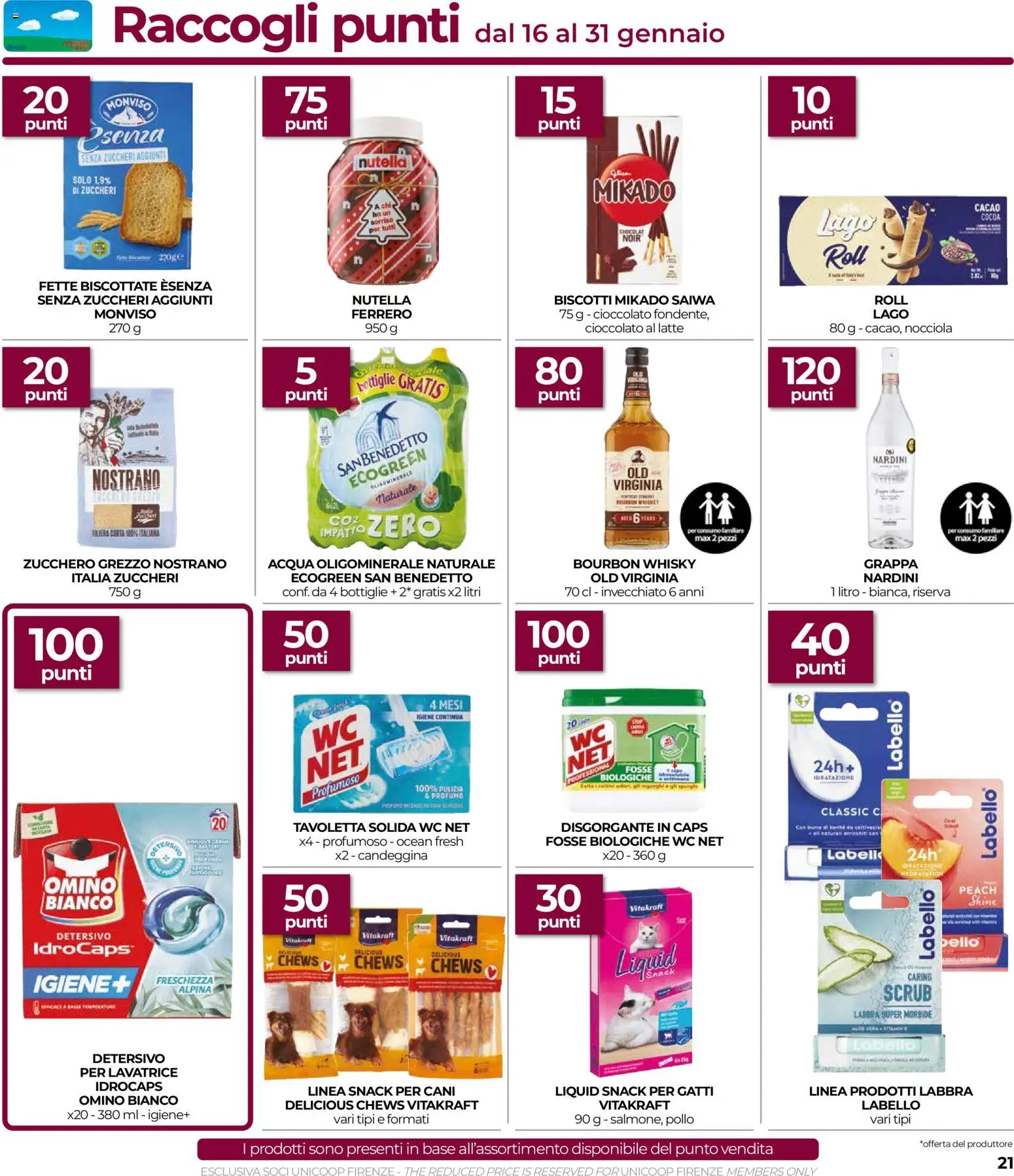 Volantino COOP del 15.01.2026 | Pagina: 21 | Prodotti: Candeggina, Zucchero, Grappa, WC