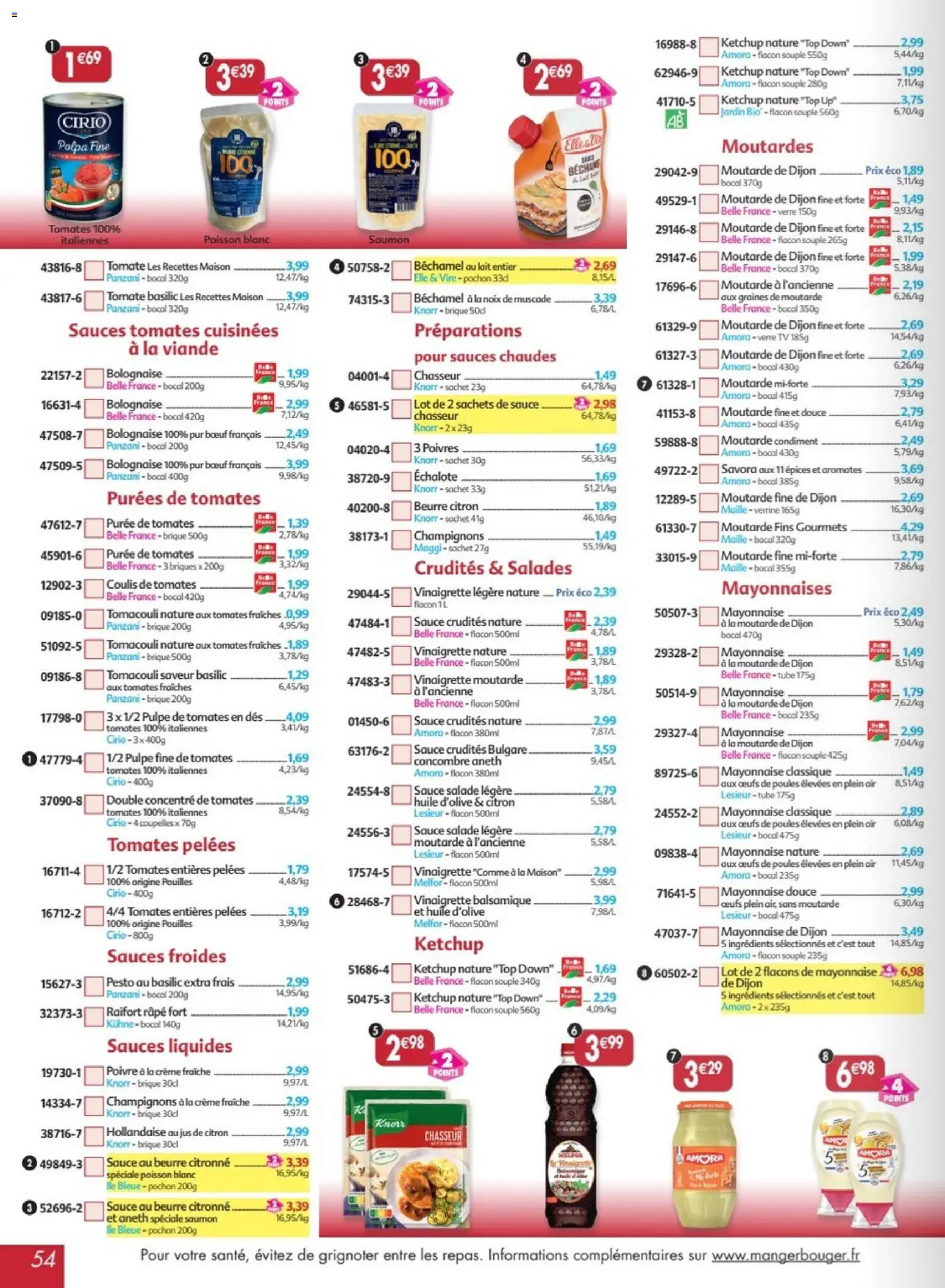 {H1} | Page: 54 | Produits: Pesto, Lait, Ketchup, Saumon