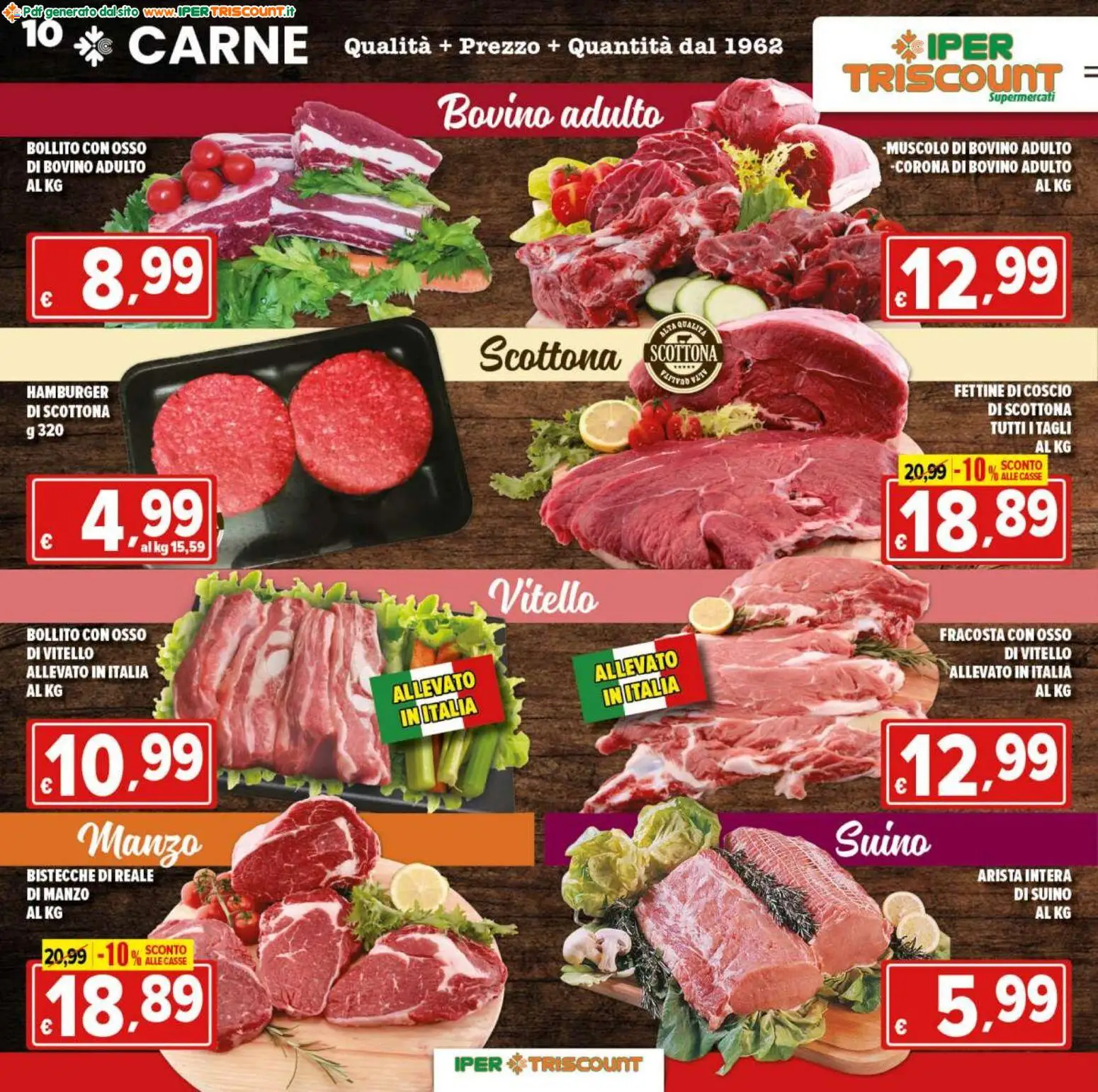 Volantino Ipertriscount del 27.11.2025 | Pagina: 10 | Prodotti: Bovino, Manzo, Vitello, Hamburger