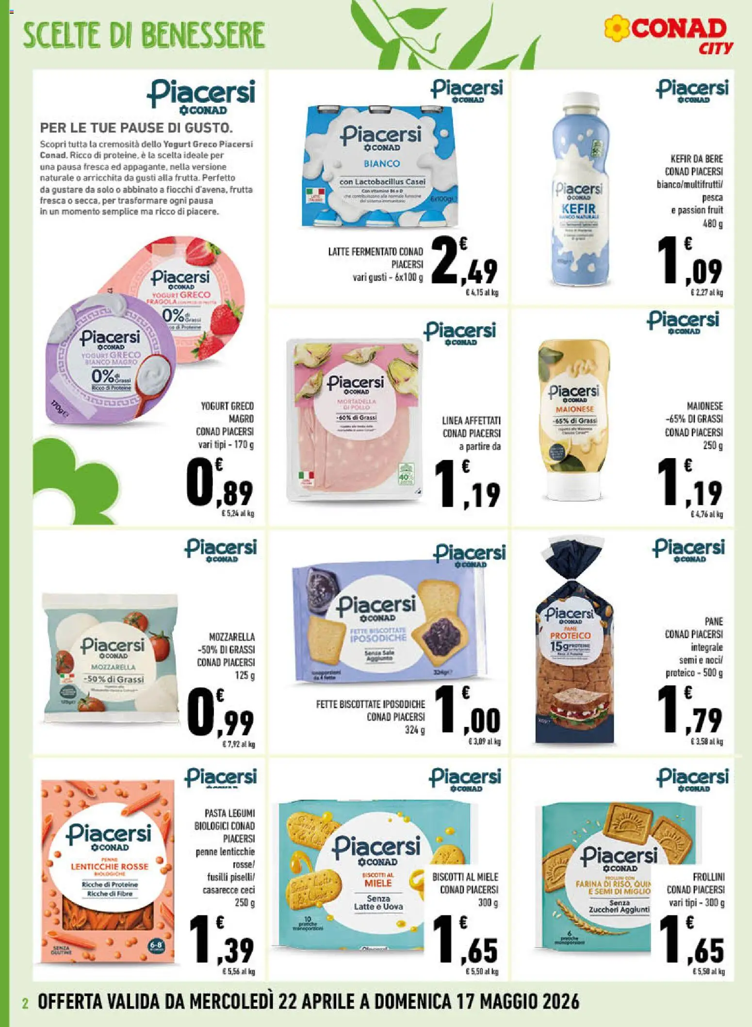 Volantino Conad del 22.04.2026 | Pagina: 2 | Prodotti: Pane, Fiocchi, Latte, Farina