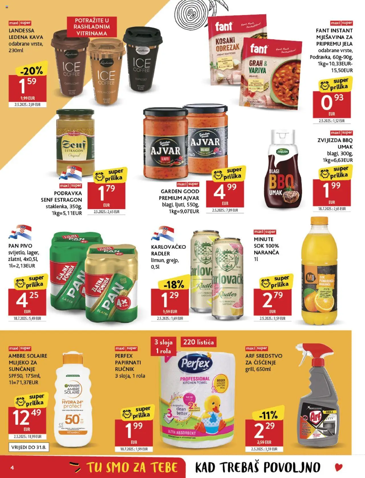Konzum HR akciós ujság - amely érvényes a következő dátumtól: 13.08.2025 | Oldal: 4 | Termékek: Cappuccino, Radler, Ajvár, Grill