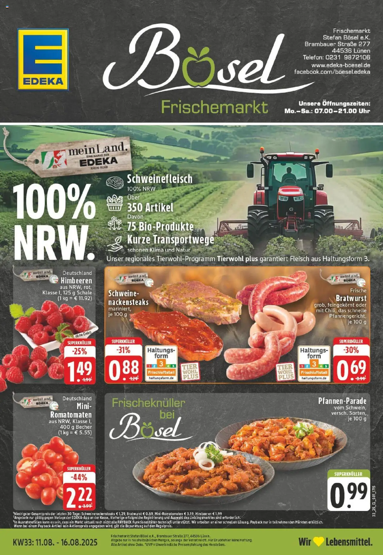 Edeka prospekt Lünen-Brambauer	 - gültig ab dem 11.08.2025 | Seite: 1 | Produkte: Nackensteaks, Bratwurst, Schweinefleisch, Fleisch